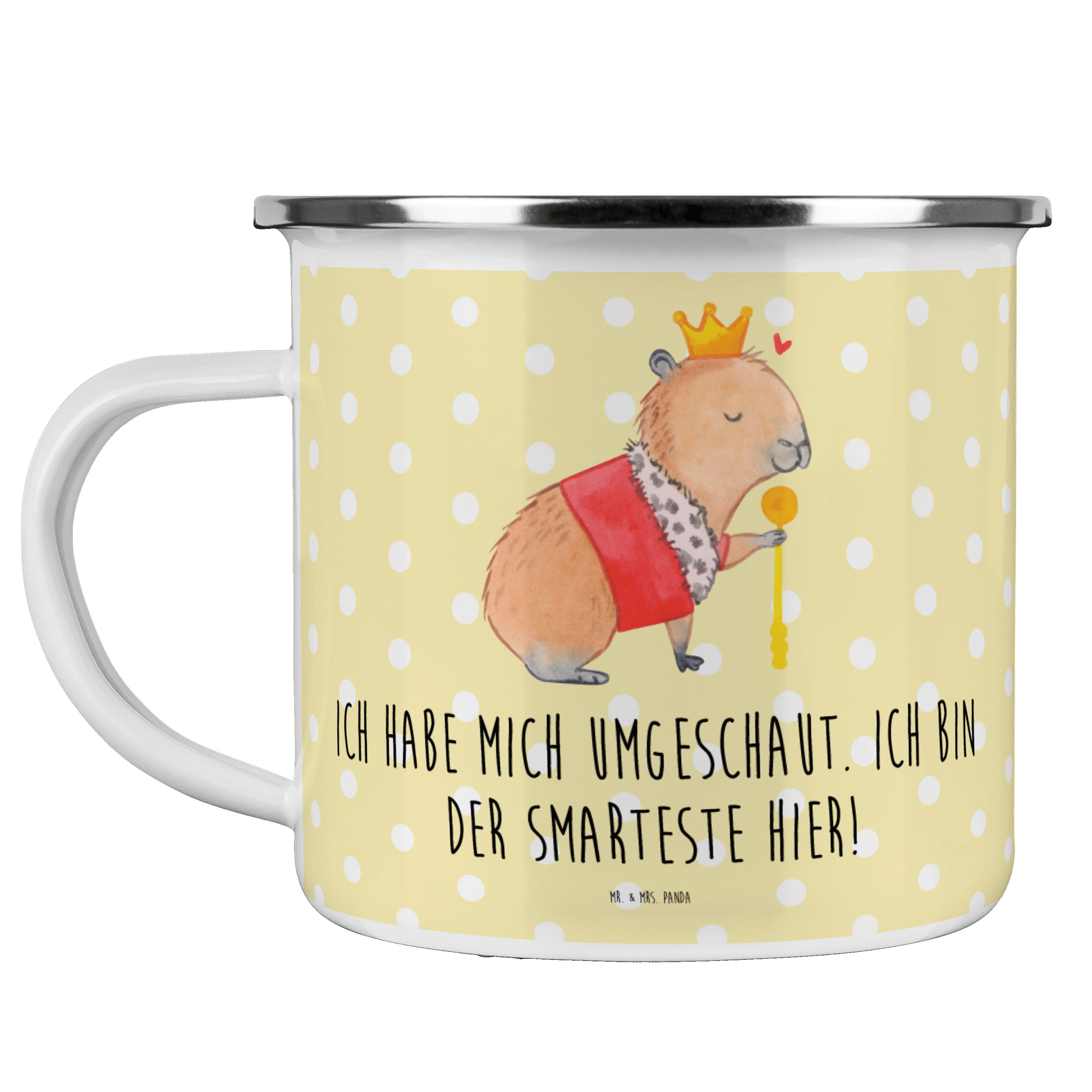 Mr. & Mrs. Panda Becher Capybara König - Gelb Pastell - Geschenk, lustige Sprüche, Edelstahl, Emaille