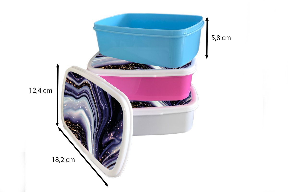 Marmor Luxus und Lunchbox - Kunststoff, Lila Glitzer, - und Marmoroptik (2-tlg), für - weiß MuchoWow für Brotbox - Brotdose, Erwachsene, Mädchen Jungs Kinder