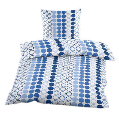 Bettwäsche Renforce 135 x 200 cm Baumwollmischung mit RV, Casa Colori, Renforce, 2 teilig, Blau Weiß gepunktet