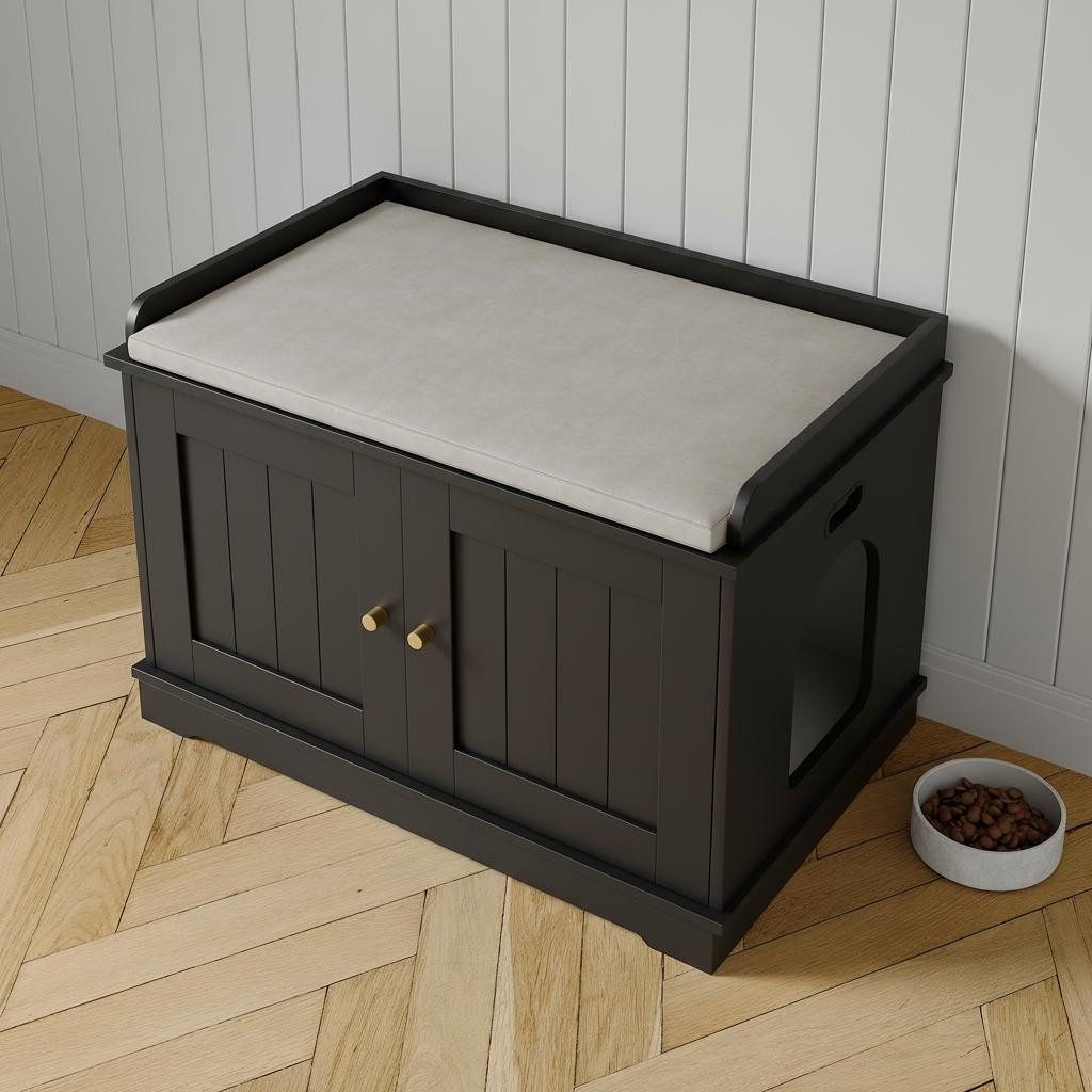 GarveeMore Katzentoilette Katzenklo Schrank Katzenhaus Katzenmöbel 80x50x54cm