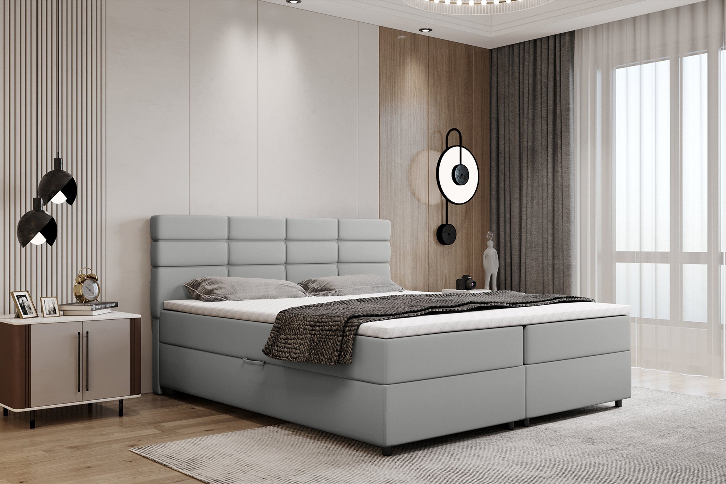 Homesy Boxbett Reve, 140x200, 160x200, 180x200, Boxbett mit Bettkasten und Topper