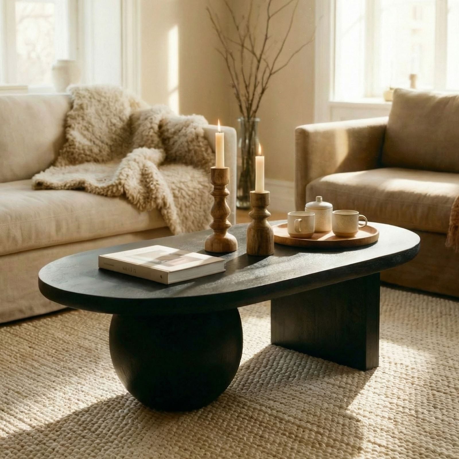 IDIMEX Couchtisch PERLA, Wohnzimmertisch aus massivem Mangoholz mit asymmetrischer Form Schwarz