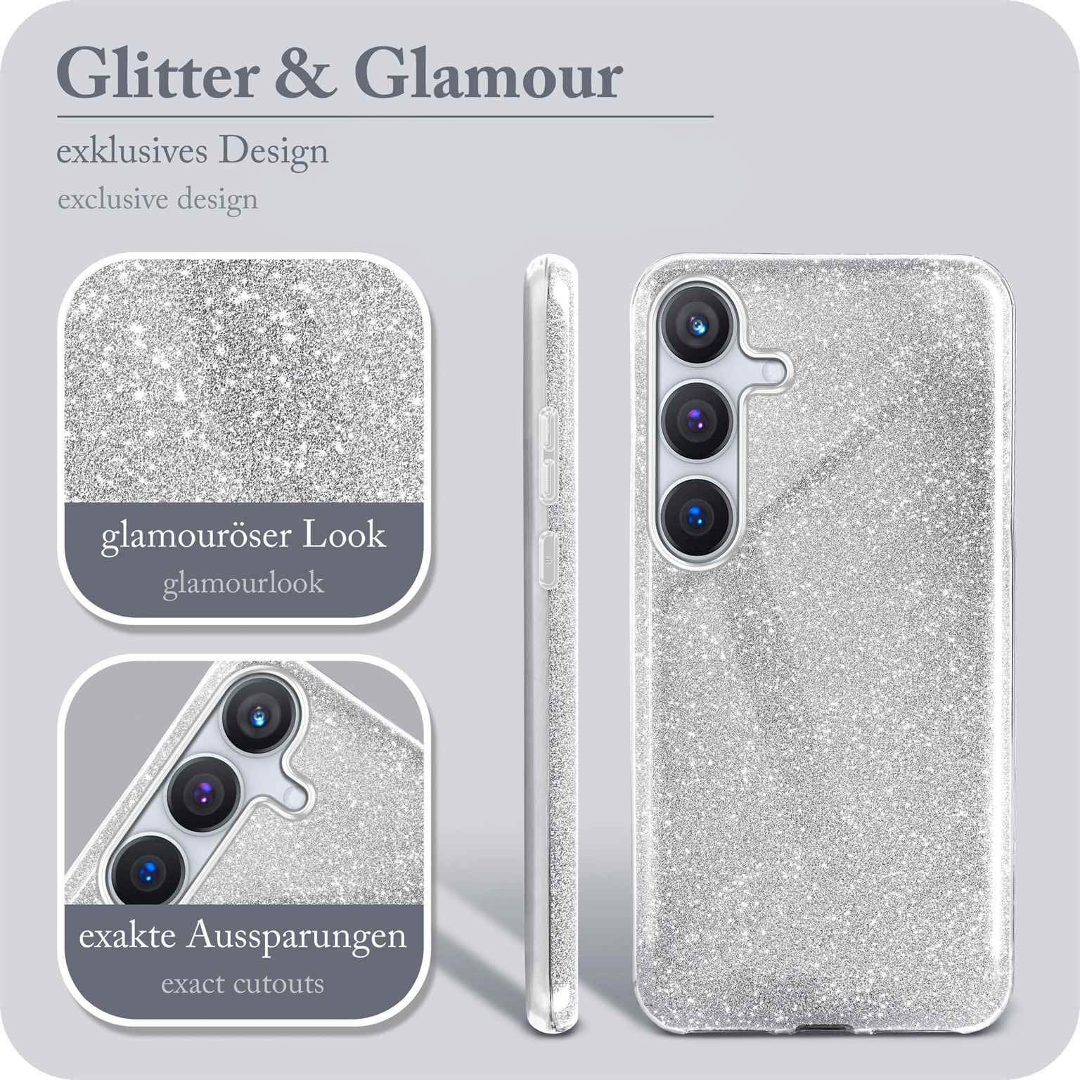 ONEFLOW Handyhülle für Samsung Galaxy S24 Plus Glitzer Hülle Glitter Case Silber 6,7 Zoll, Hülle Glitzernd Dünne Schutzhülle mit Kameraschutz Frauen Glitzerhülle