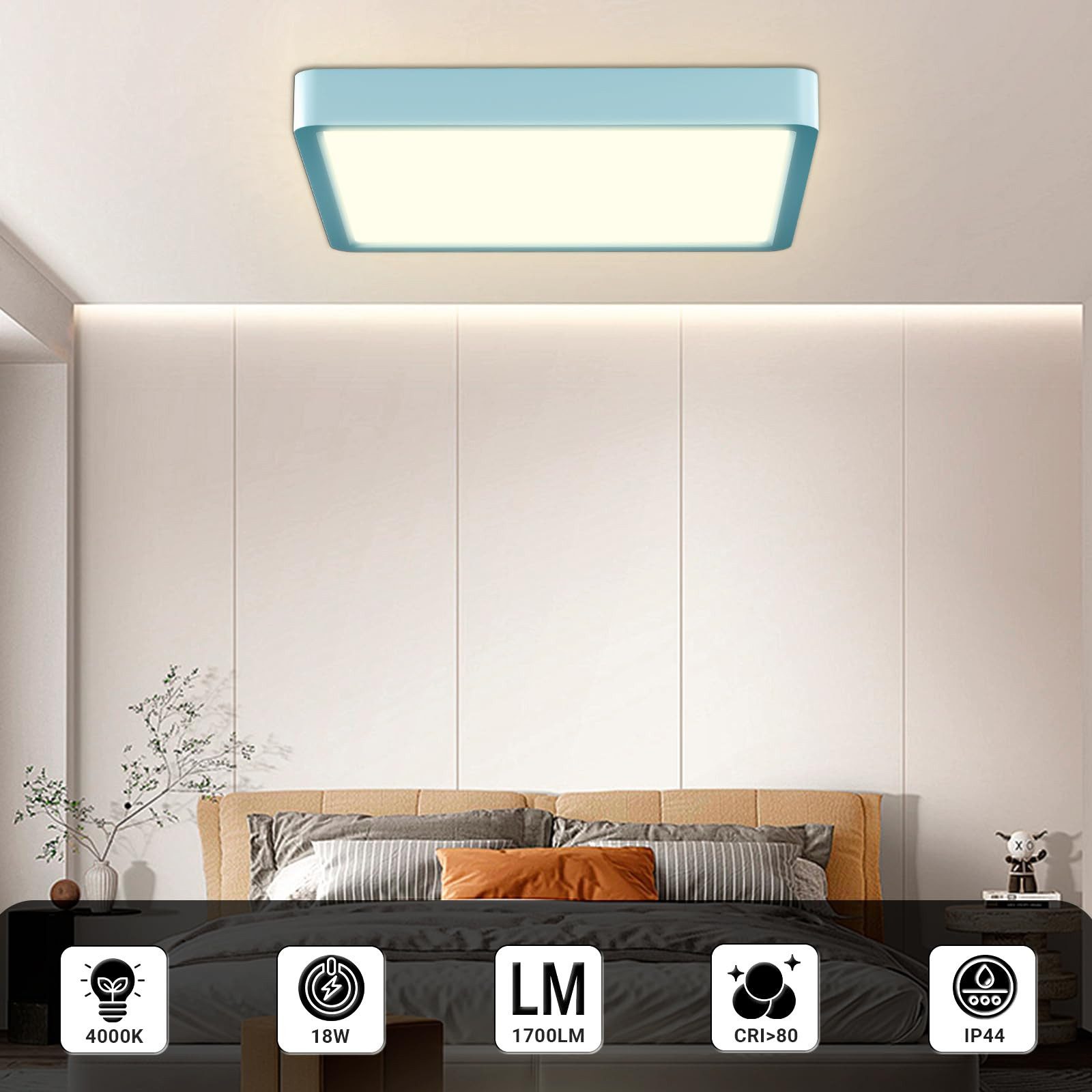 LQWELL LED Deckenleuchte Ultradünne runde LED-Deckenleuchte, flach, 18W, natürliches Licht, LED fest integriert, Warmweiß (3000K)/ Neutralweiß (4000K)/ Kaltweiß (6500K), augenschonende Deckenbeleuchtung, für Wohnzimmer Badezimmer Schlafzimmer Küche Balkon Keller Büro