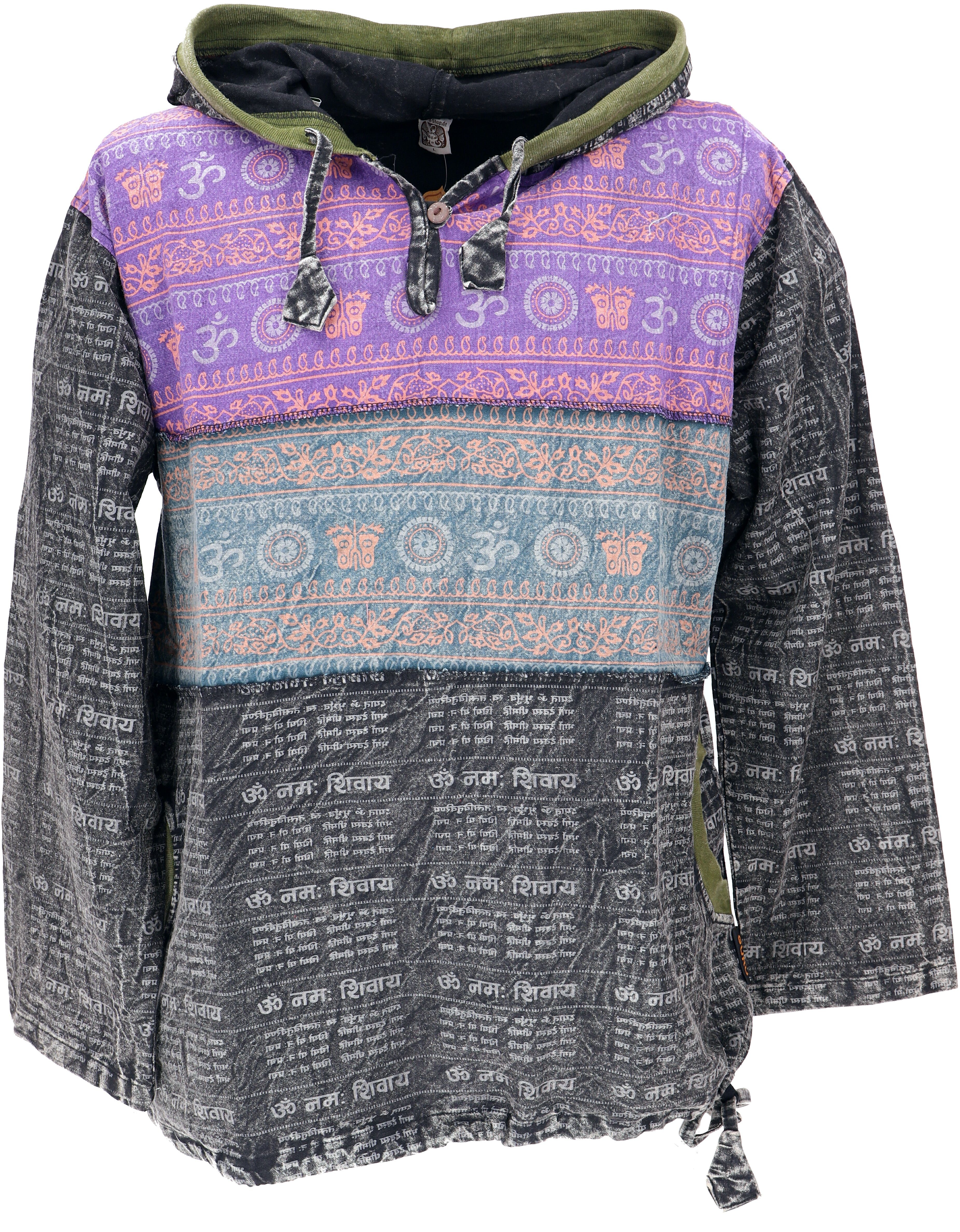 Guru-Shop Hemd & Shirt Yoga Kapuzenshirt, Stonewash Hoodie, Festival.. Hippie, Ethno Style, alternative Bekleidung