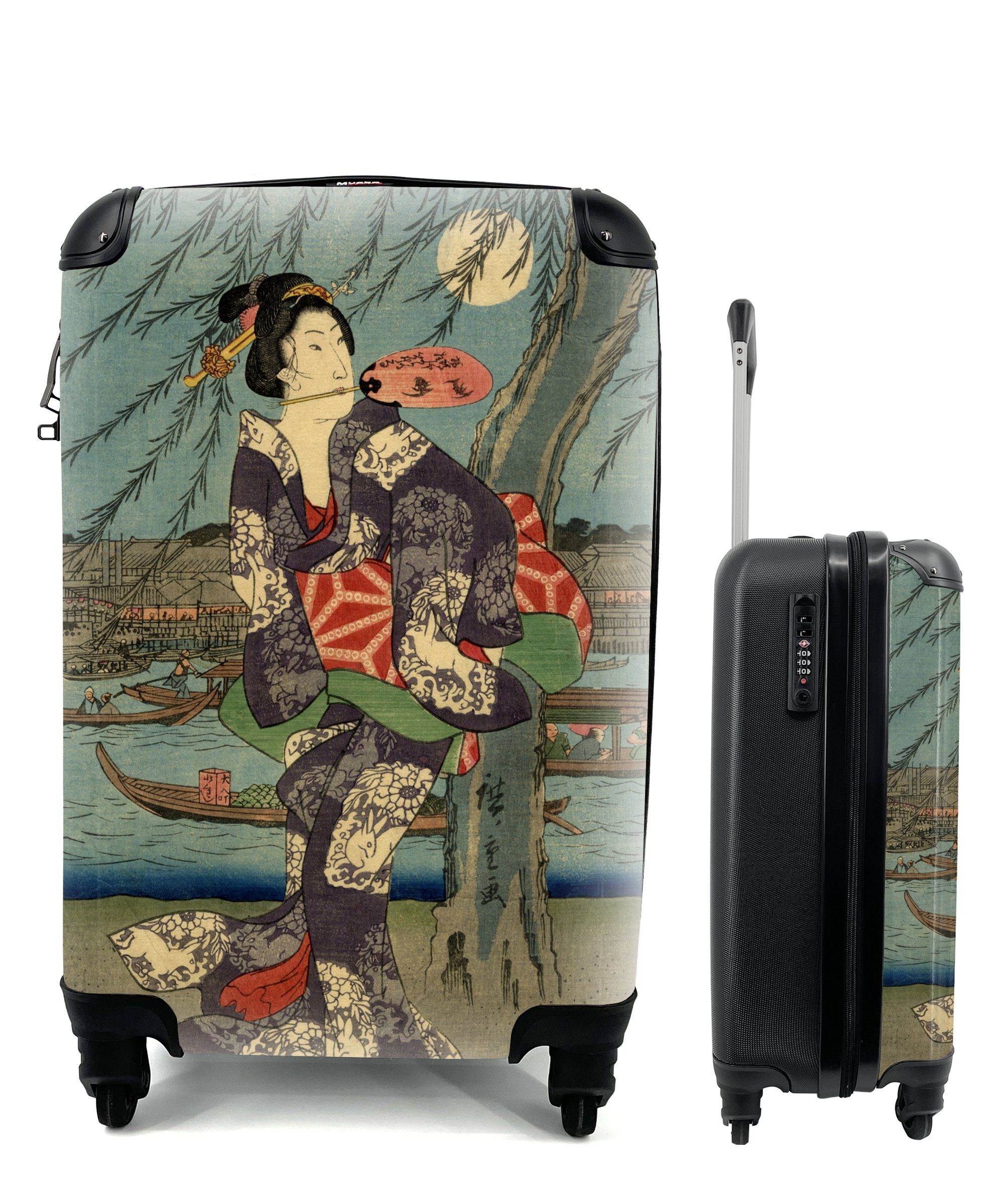 Handgepäckkoffer Japanischer 4 MuchoWow mit Trolley, Handgepäck Ferien, Reisekoffer von Utagawa Hiroshige, rollen, Reisetasche Holzschnitt Rollen, für