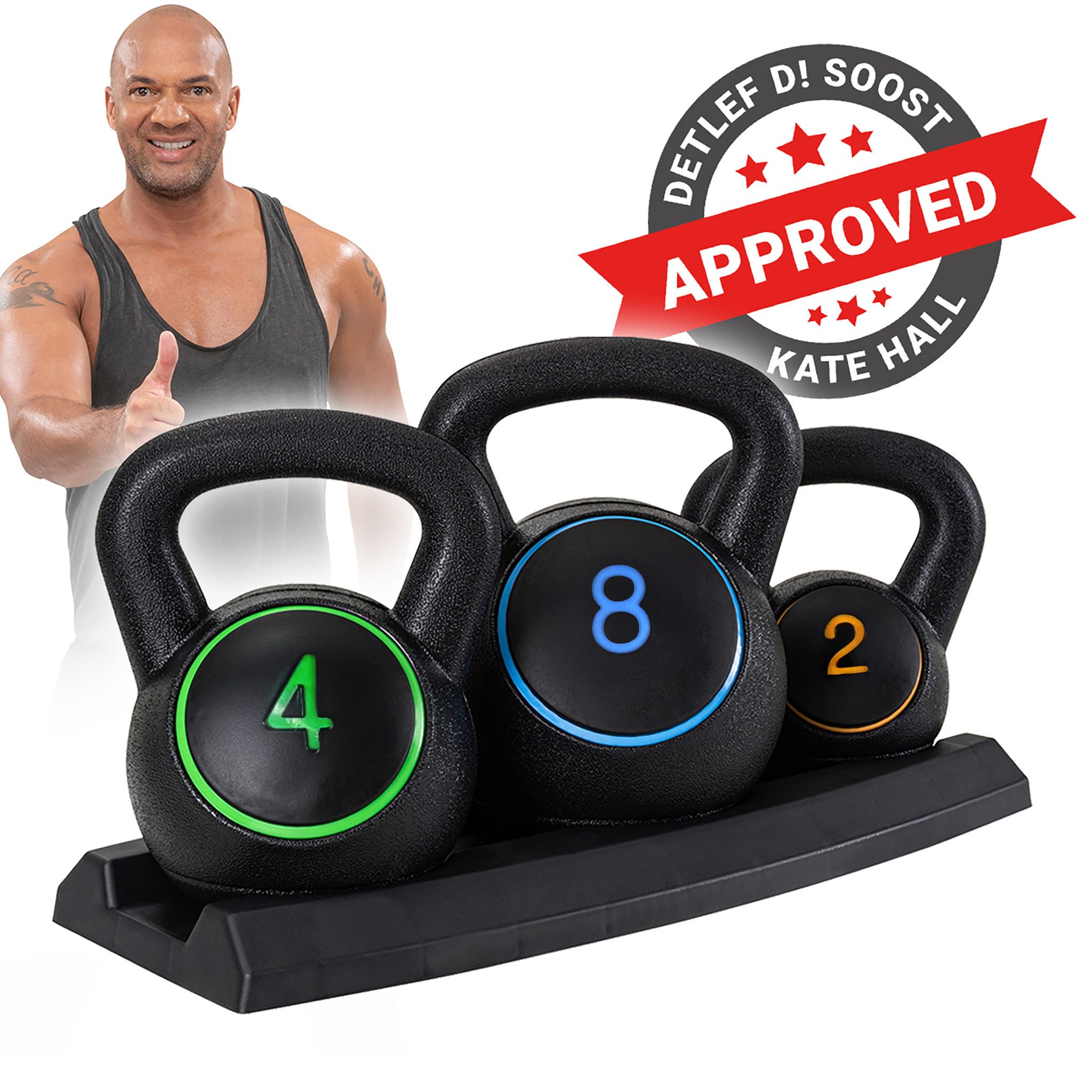 Kettlebell Premium Kettlebell Set inkl. Ablage, 2/4/8 Kg