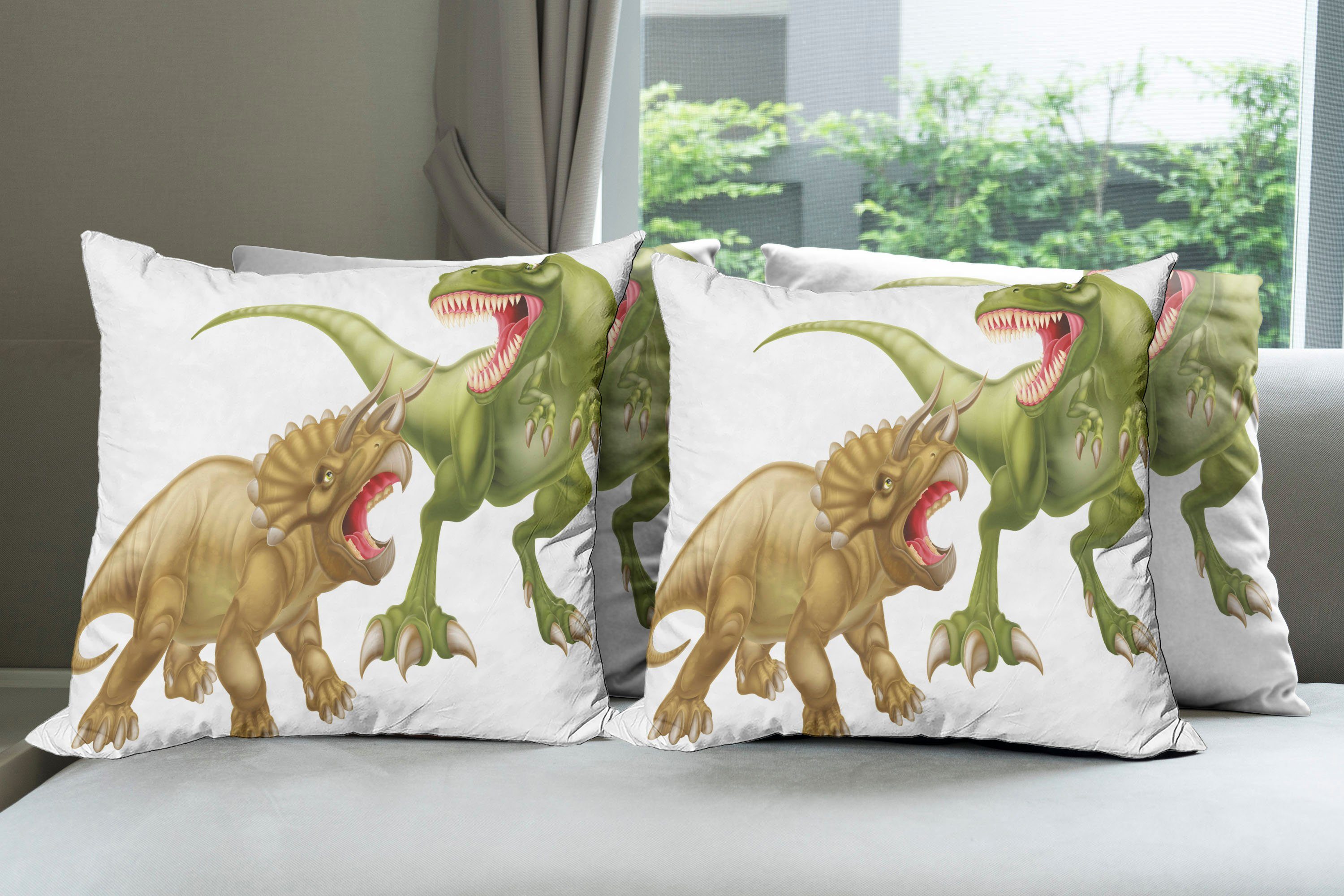 Kissenbezüge Modern Accent Doppelseitiger Dinosaurier-Muster Abakuhaus Digitaldruck, (4 Dinosaurier 2 Stück)