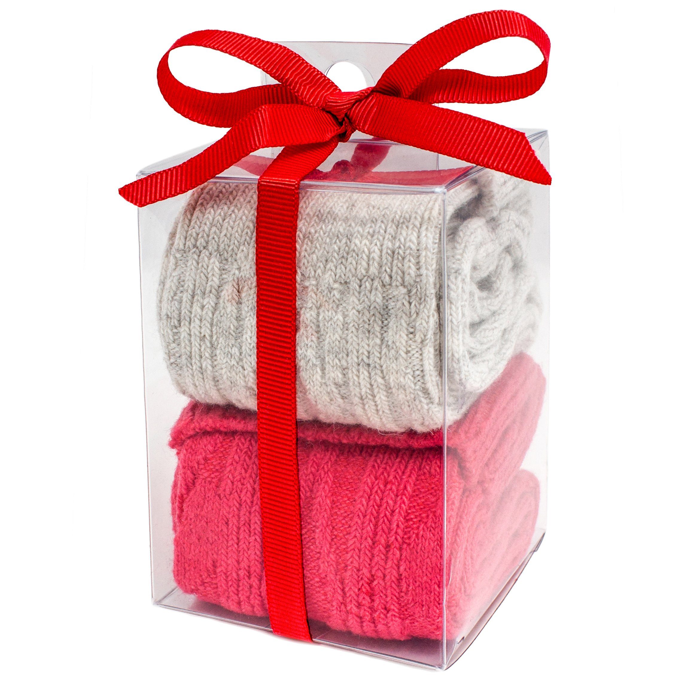 BRUBAKER Norwegersocken Damen Stiefelsocken in Geschenkverpackung (Geschenk-Set, 2-Paar, Gemütliche Kuschelsocken in Geschenkbox mit Schleife Rot Größe: 36-41) Kuschelige Damensocken aus Baumwolle, Seide und Kaschmir