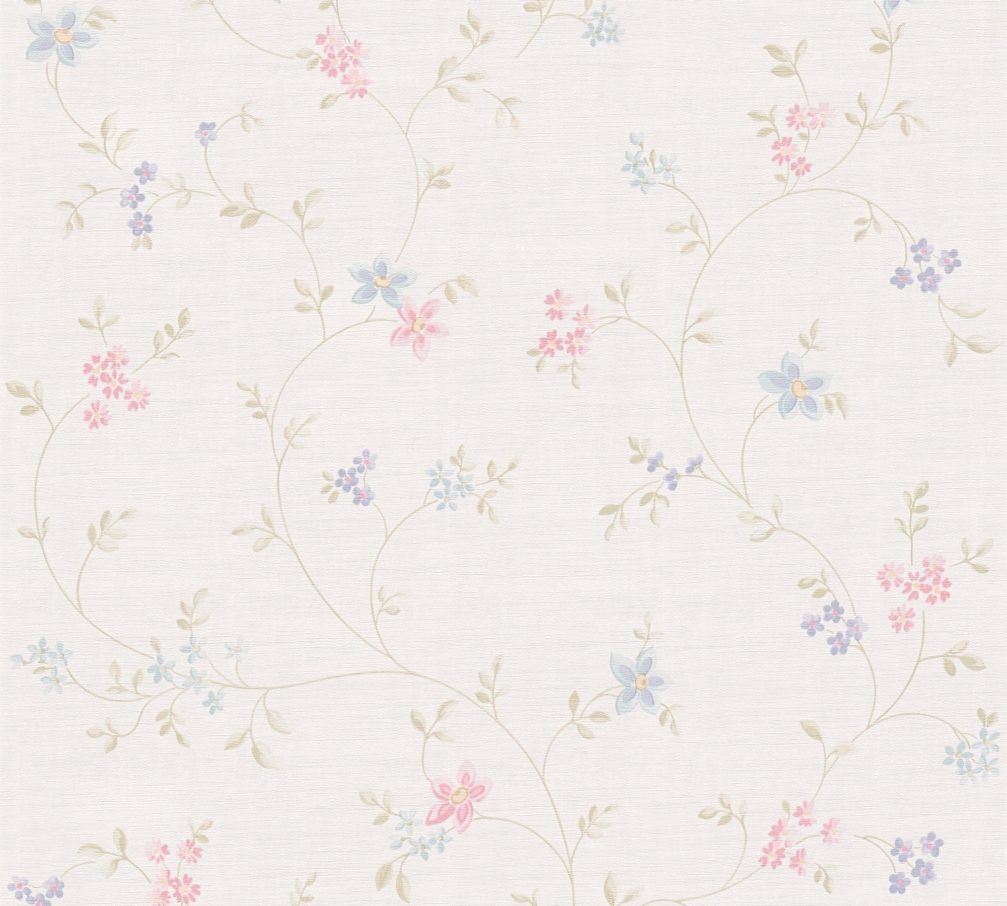 A.S. Création Vliestapete Landhaustapete mit Blümchen, leicht strukturiert, matt, gemustert, neutral, (1 St), Tapete Floral Blumenranke Tapeten Wohnzimmer Schlafzimmer Küche Design