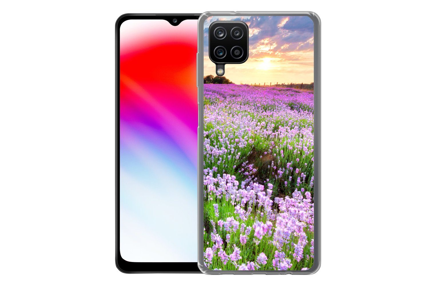 MuchoWow Handyhülle für Samsung Galaxy A12 Blumen - Lavendel - Lila - Himmel - Sonnenunter, Smartphone-Bumper, Print, Handy Schutzhülle Dünn