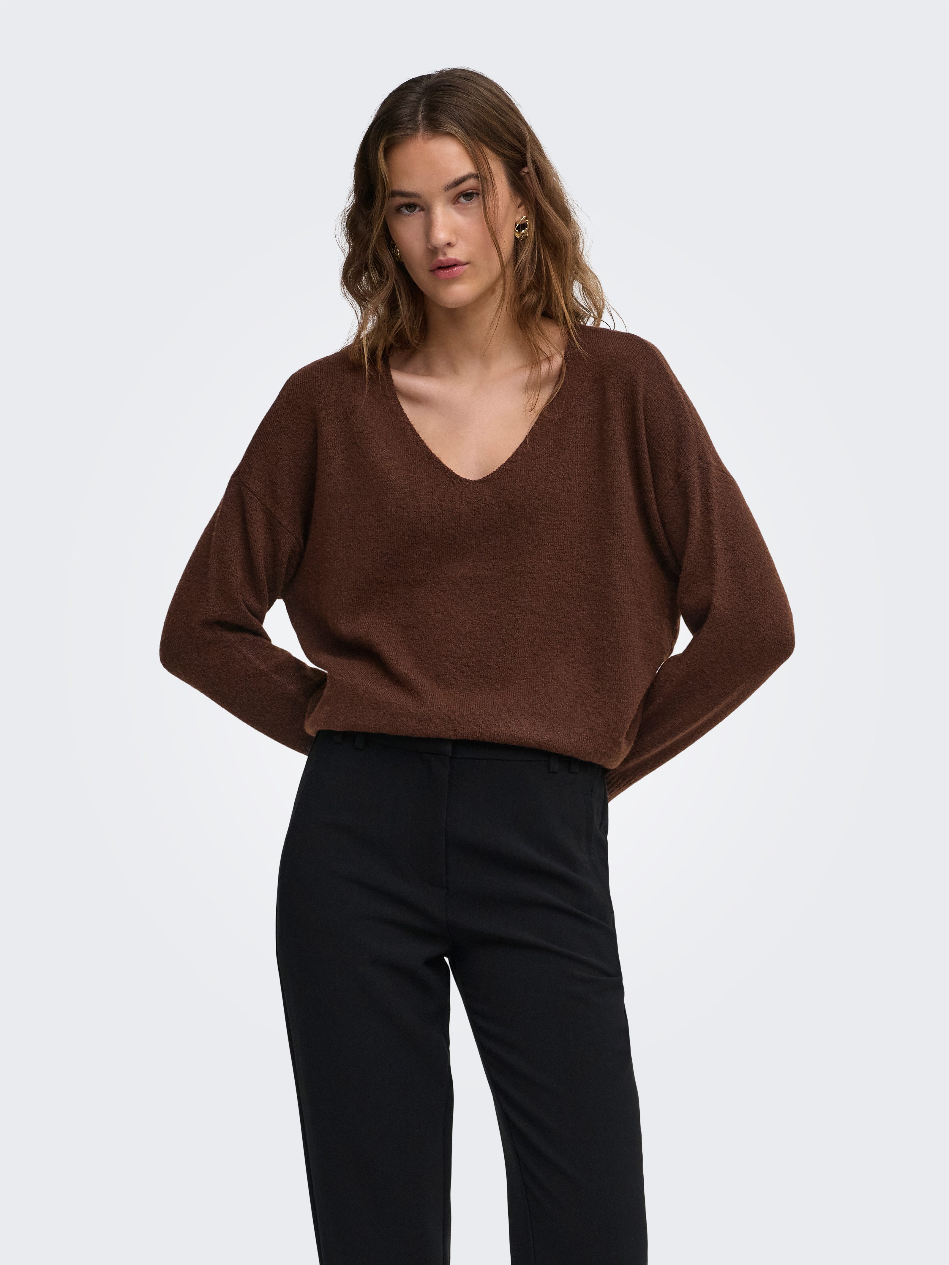 ONLY V-Ausschnitt-Pullover ONLRICA LIFE L/S V-NECK PULLO KNT NOOS Materialmix, regular fit