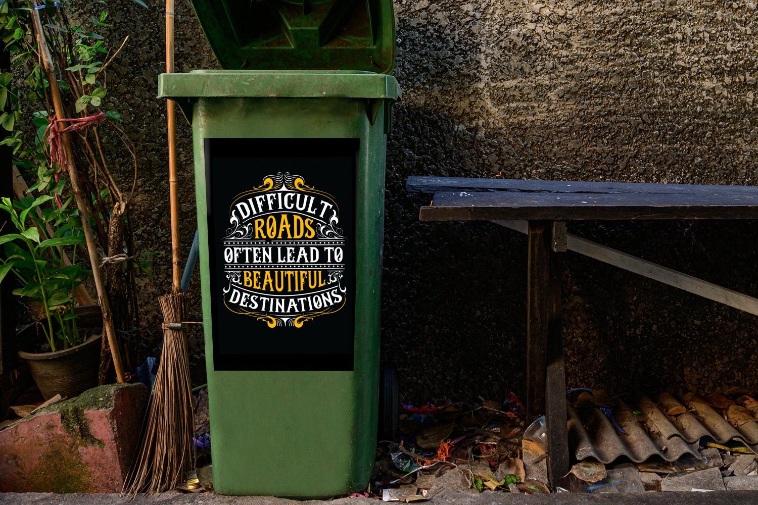 (1 - - Mülltonne, Sticker, Retro Weiß Abfalbehälter MuchoWow Gelb Zitat - Mülleimer-aufkleber, Wandsticker St), Container,