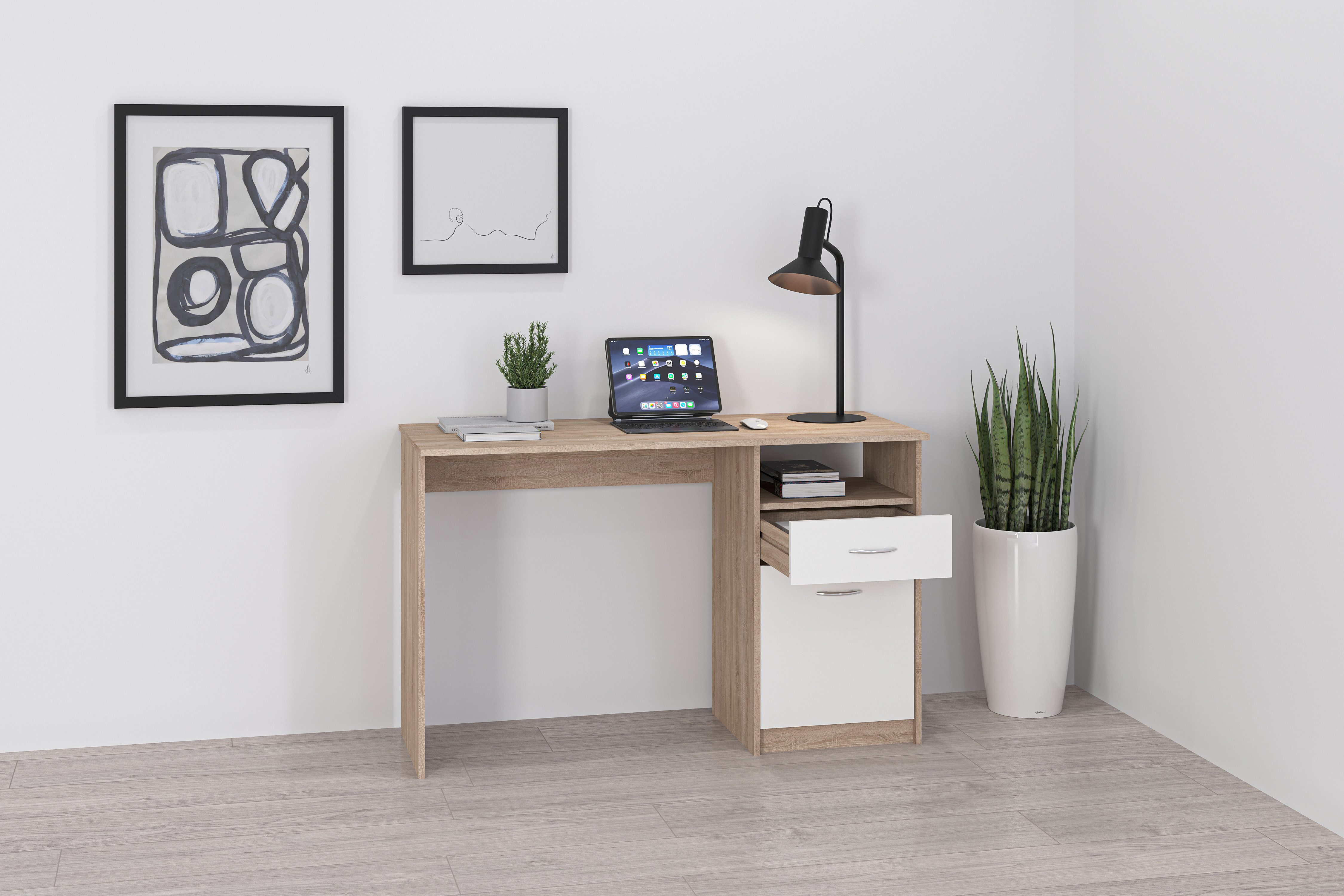 FMD Schreibtisch Jackson, Bürotisch mit 1 Schubkasten und 1 Tür, 123 cm breit