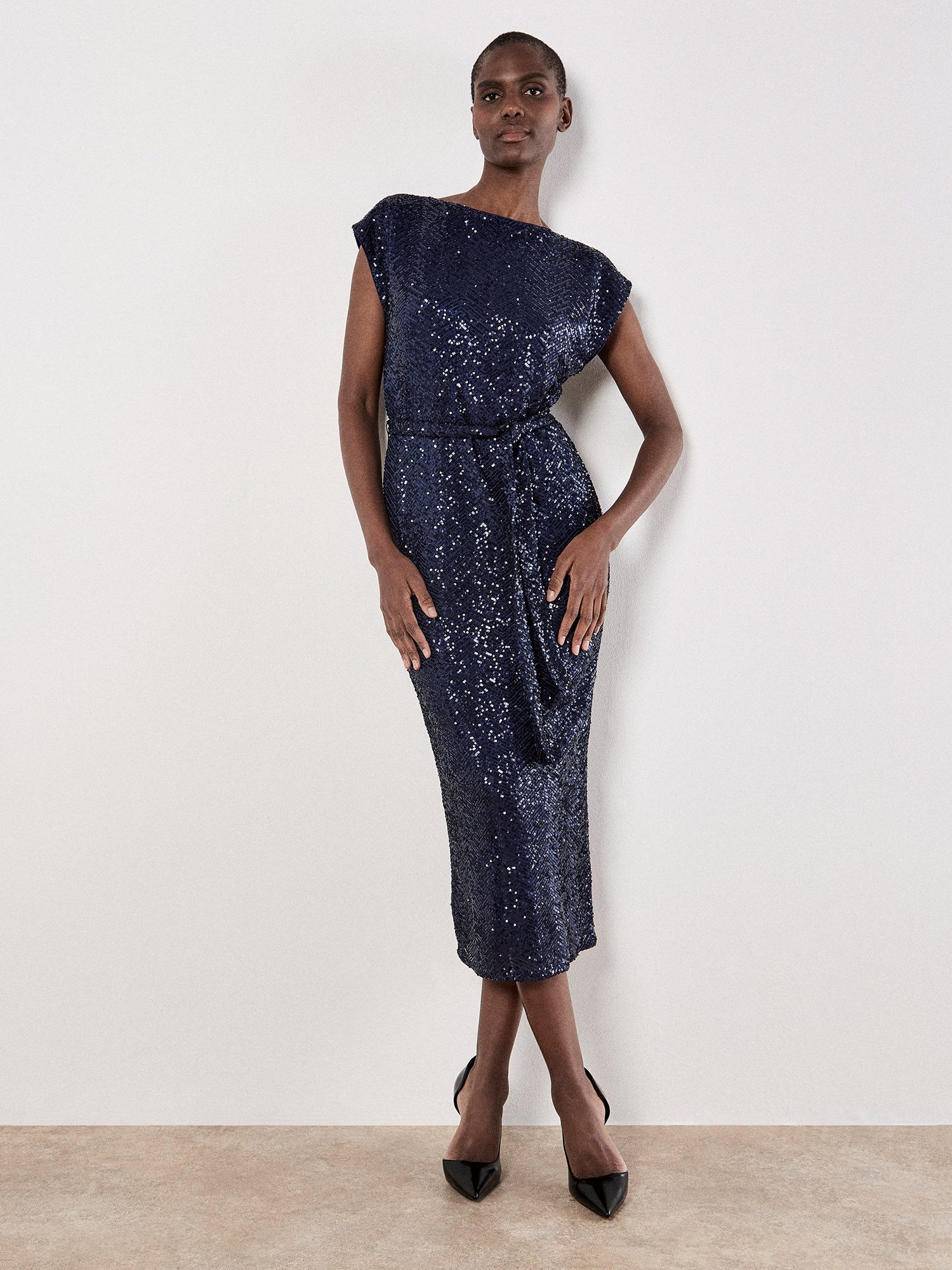 Apricot Partykleid Paillettenkleid (mit Bindeband) mit Chevron-Muster