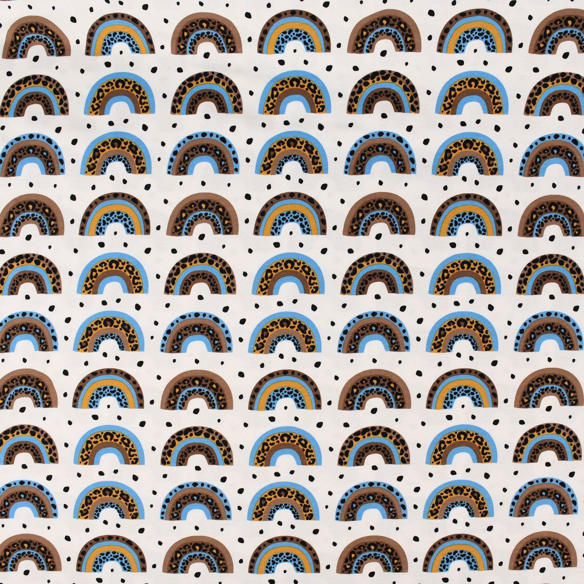Thumbnail - SCHÖNER LEBEN. Stoff Baumwolljersey Regenbogen Leopardenmuster Punkte weiß blau schwarz 1,5