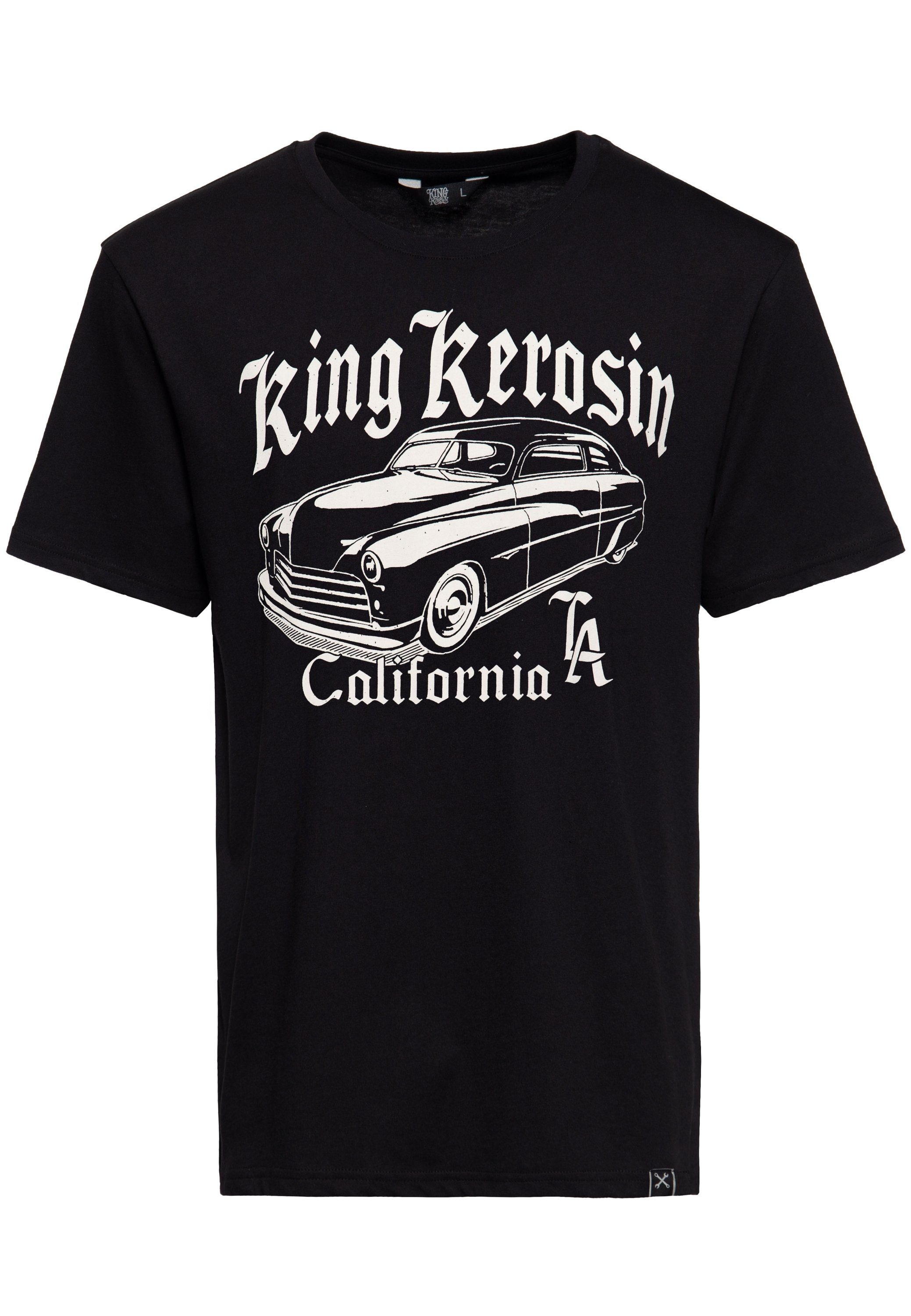 KingKerosin Print-Shirt California Greaser Look im Print Muscle-Car Front Retro (1-tlg) schwarz