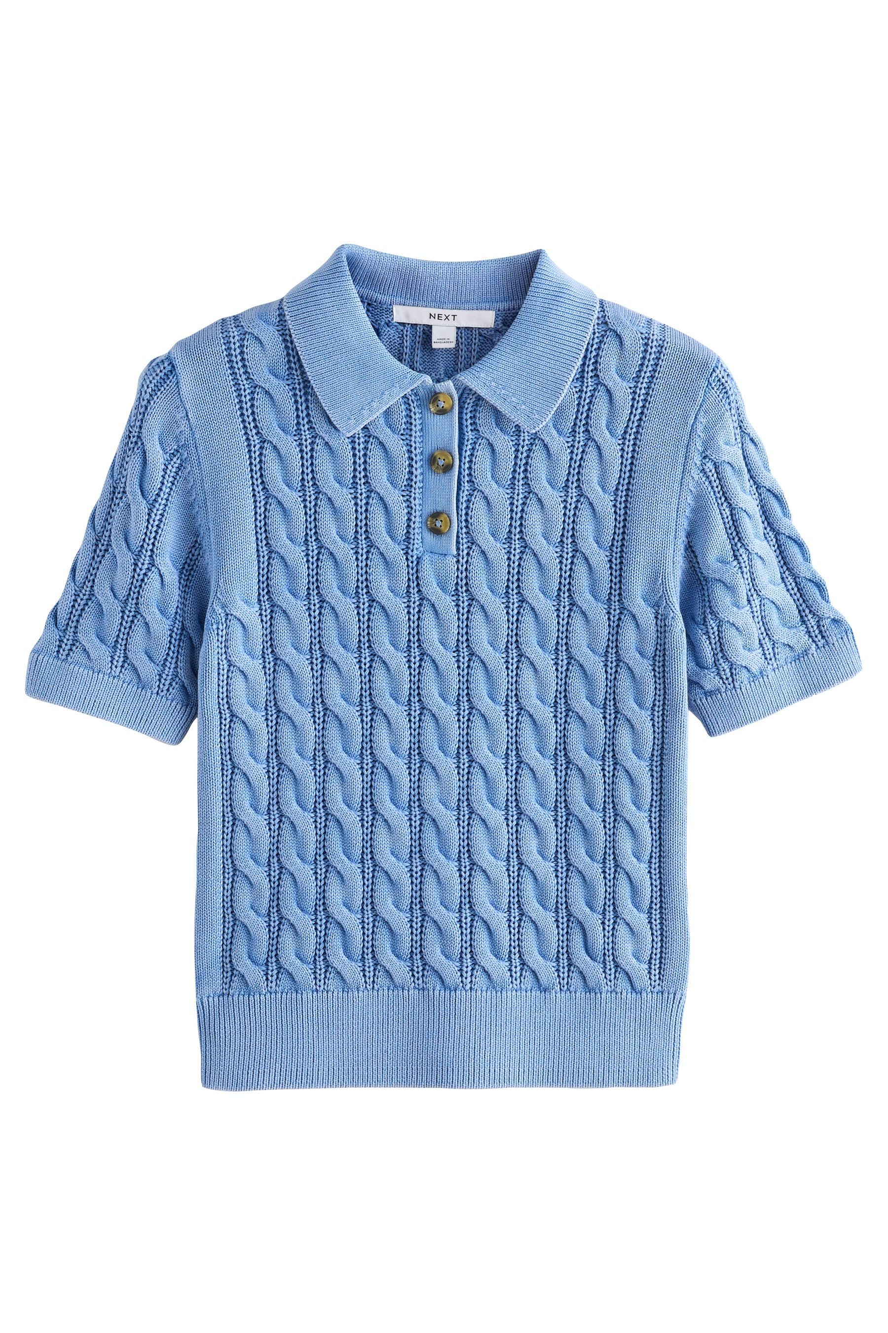 Next Polokragenpullover Gestricktes Polo-Kurzarmoberteil mit Zopfmuster (1-tlg)