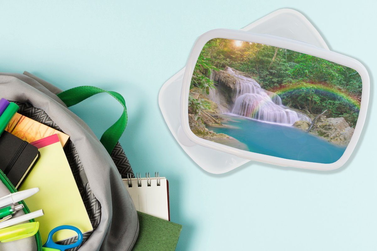 für Kunststoff, - (2-tlg), Brotdose, Erwachsene, und Natur, und Sonne - Mädchen Brotbox - Lunchbox Jungs Kinder für Wasserfall weiß Regenbogen MuchoWow