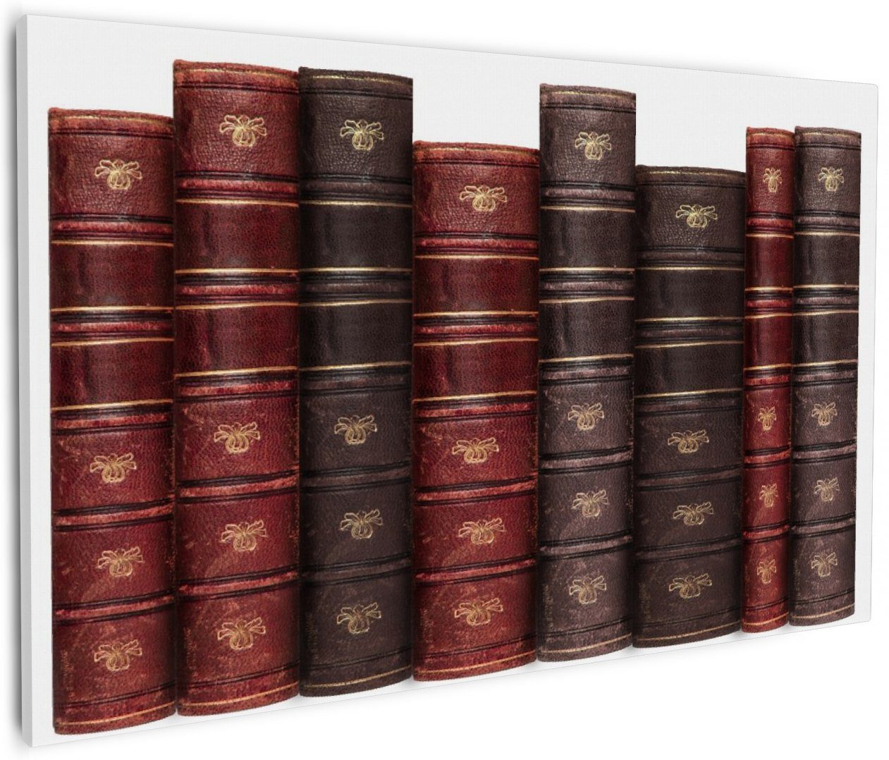 Wallario Leinwandbild, Alte Bücher mit rotem und braunem Ledereinband, in verschiedenen Ausführungen