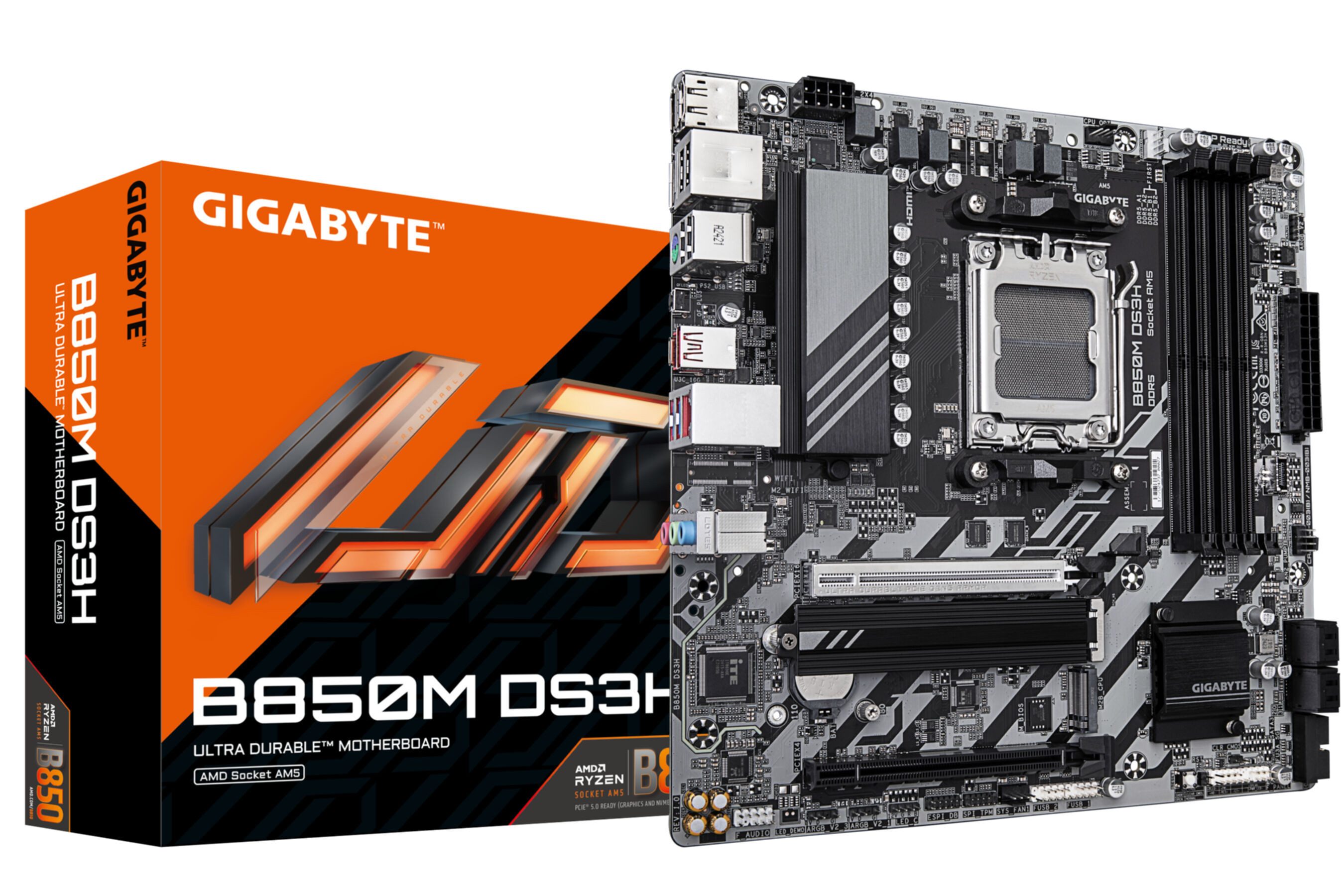 Gigabyte B850M DS3H Motherboard - AMD Ryzen 9000 Series CPUs, 16+2+2 Phasen Dig Mainboard