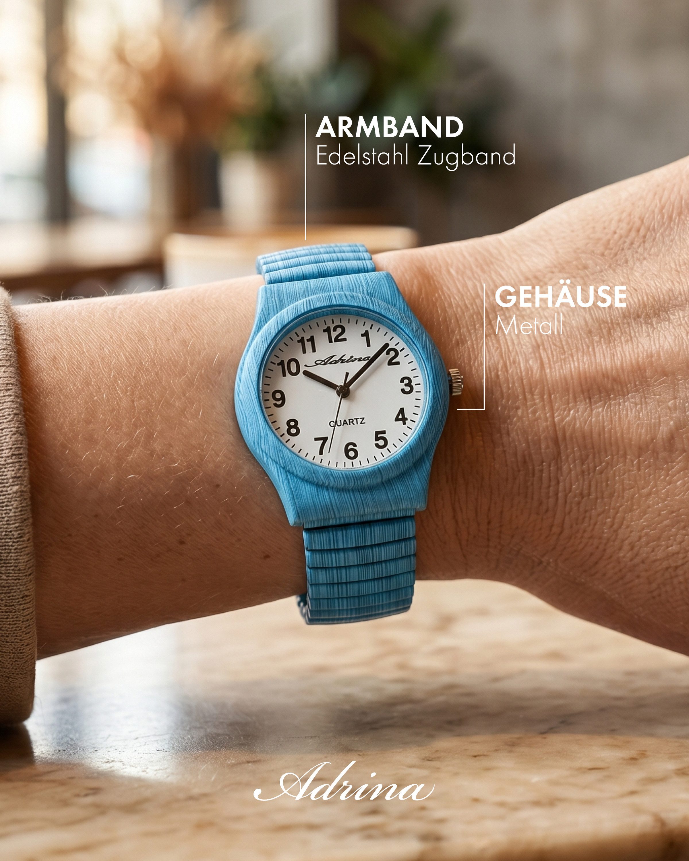 Adrina Quarzuhr Adrina Damenarmbanduhr mit Edelstahlzugband, Ø 34 mm (Colores)