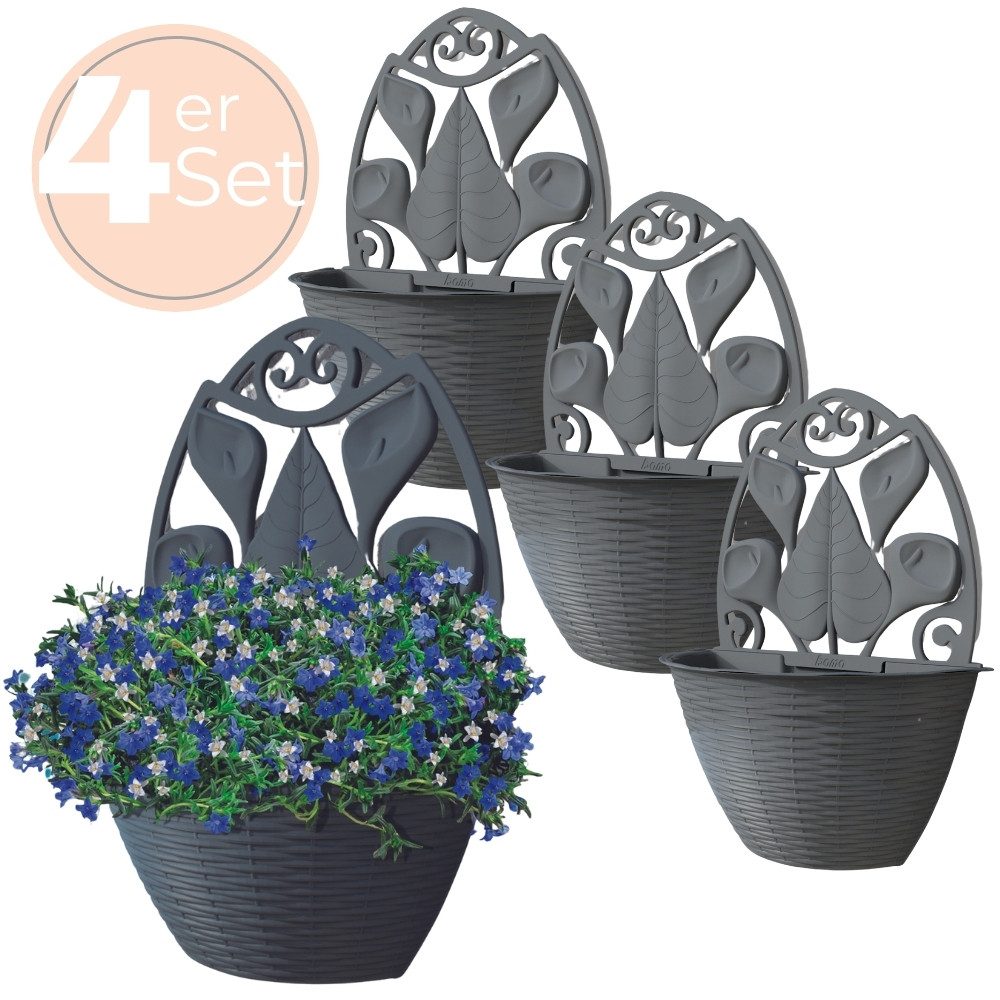 Blumentopf 4x Blumentopf Wand Blumen Topf Pflanzen Halterung 32 Anthrazit Rattan
