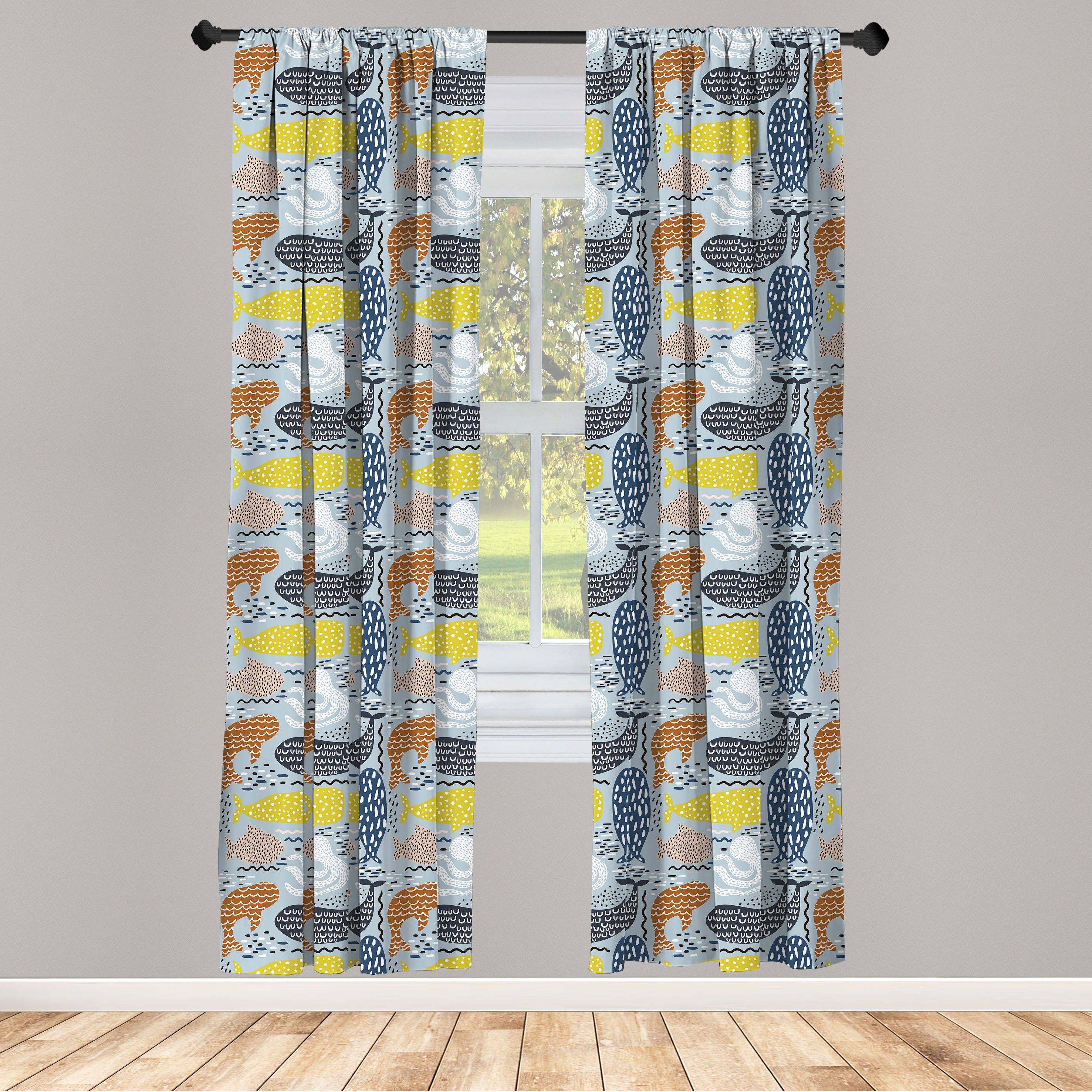 Gardine Vorhang für Abakuhaus, Bunte Ozean Fisch Wohnzimmer Microfaser, Abstrakte Dekor, Schlafzimmer