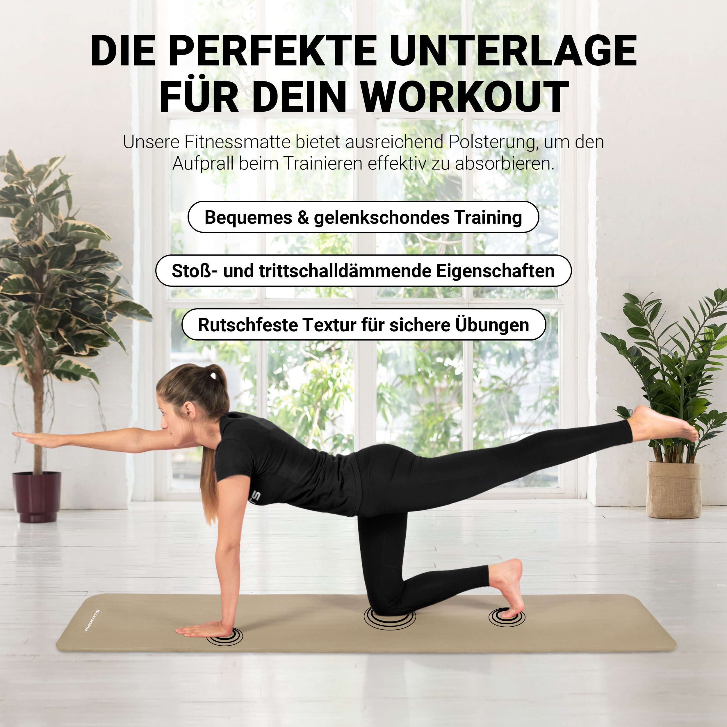 MSports® Gymnastikmatte Yogamatte inkl. Tragegurt + Poster + Workout App – Bild 4 von 5