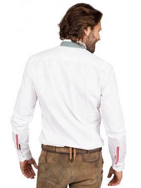 OS-Trachten Trachtenhemd Stehkragenhemd BASTI weiß grün (Slim Fit)
