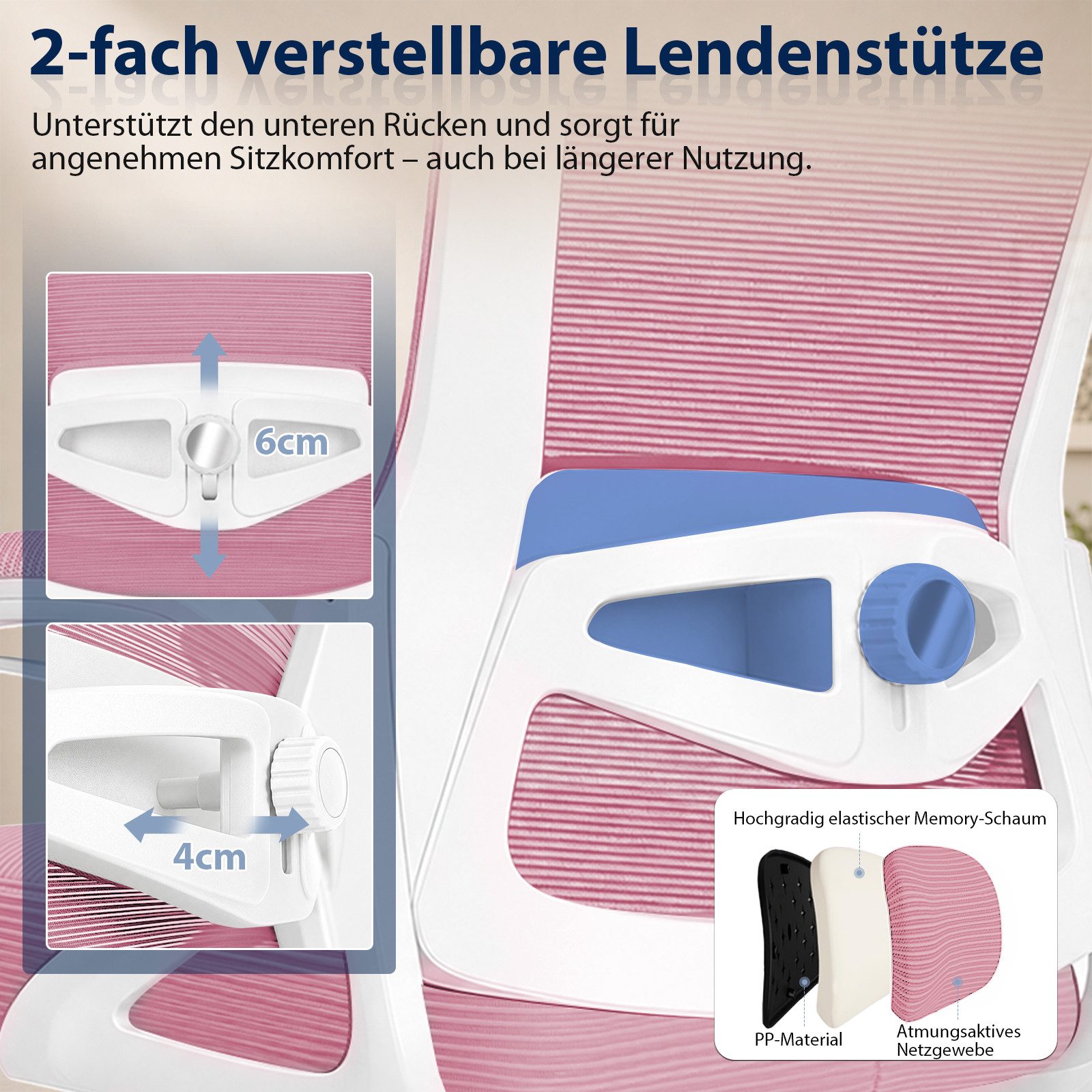 Hoolamyie Bürostuhl Schreibtischstuhl mit klappbaren Armlehnen & 2D-Lendenstütze (Atmungsaktiver Mesh-Rücken mit Lendenstütze, Wippfunktion, gepolsterten Klappa – Bild 3 von 5