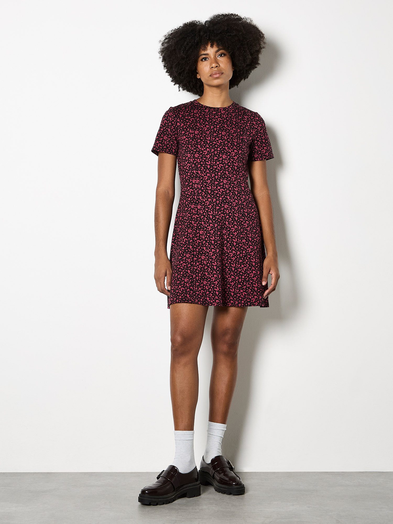 Apricot Druckkleid Minikleid mit schwingendem Rock günstig online kaufen