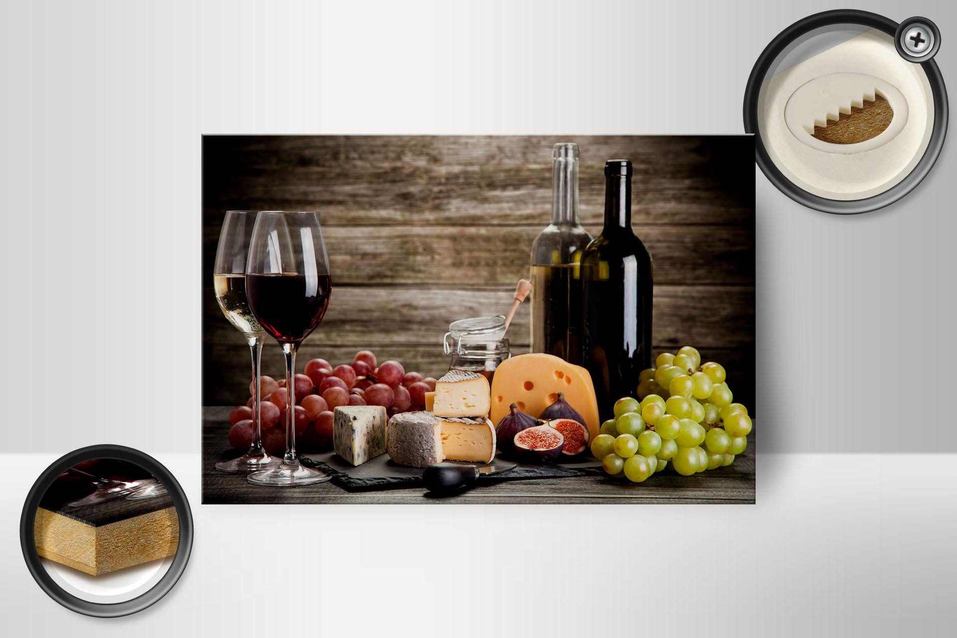 Femer GmbH Holzbild Trinken 12x18 cm Wein und Käseplatte, (1 St), Glatte Holzfaserplatte (MDF), vorn beschichtet