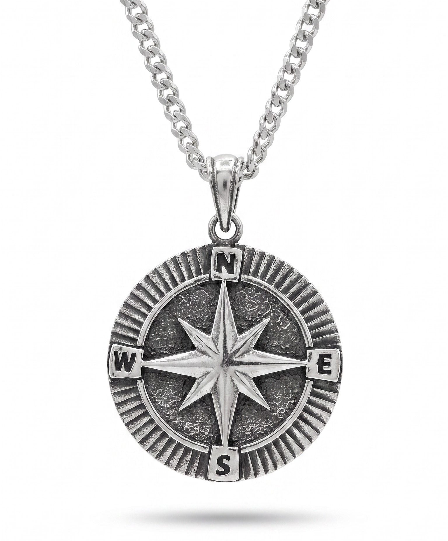 NAHLE Panzerkette Silberkette 925 Silber Kompass Anhänger Halskette für Damen & Herren (2-tlg., inklusive Schmuckbox), Inklusive Silberputztuch