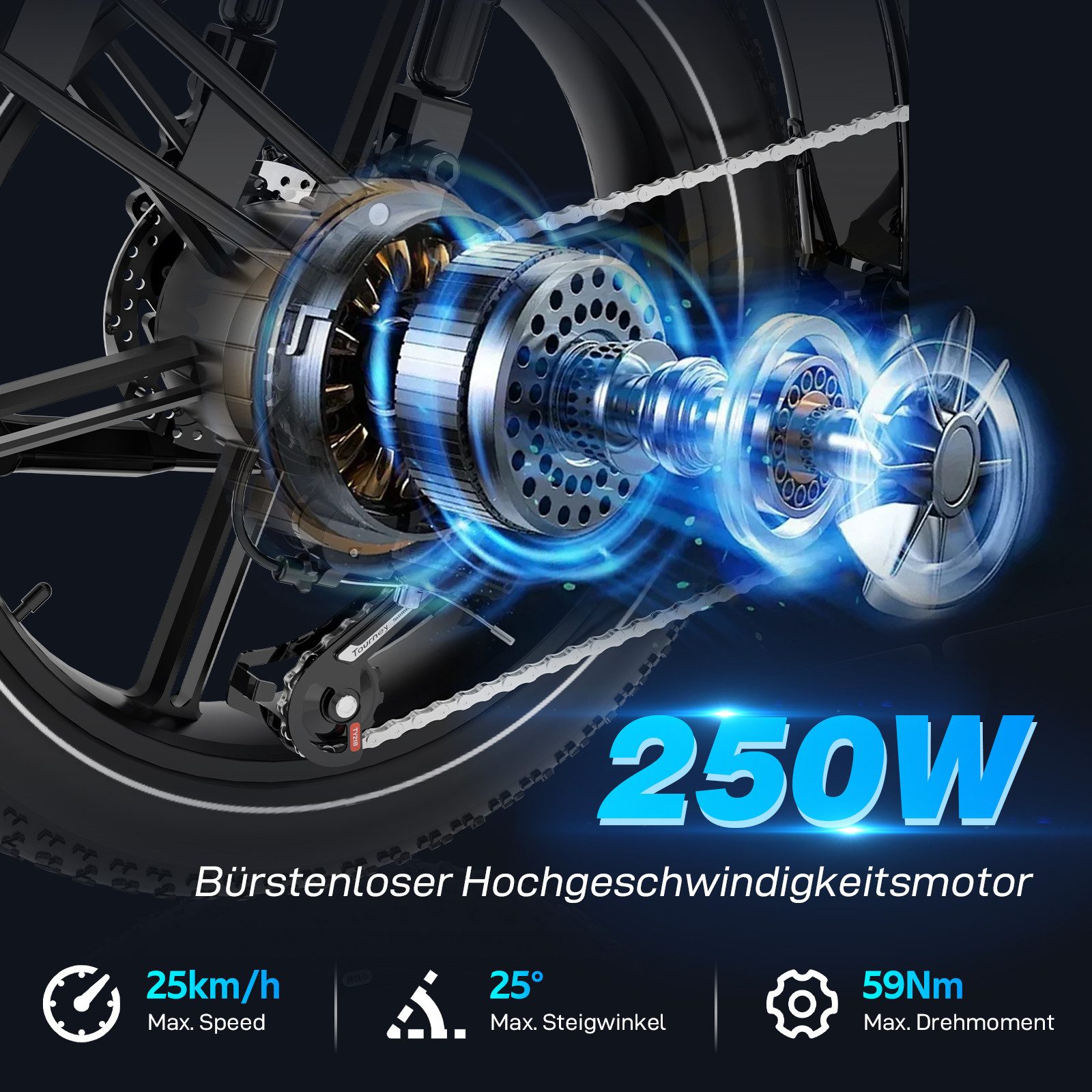 EVERCROSS TECH E-Bike 20” x 4,0 fette Reifen MTB, 48V 15,6AH Removable Battery, NFC, Heckmotor, 748,8 Wh, bis 55-100km, 7 Gang Shimano, Kettenschaltung, Heckmotor