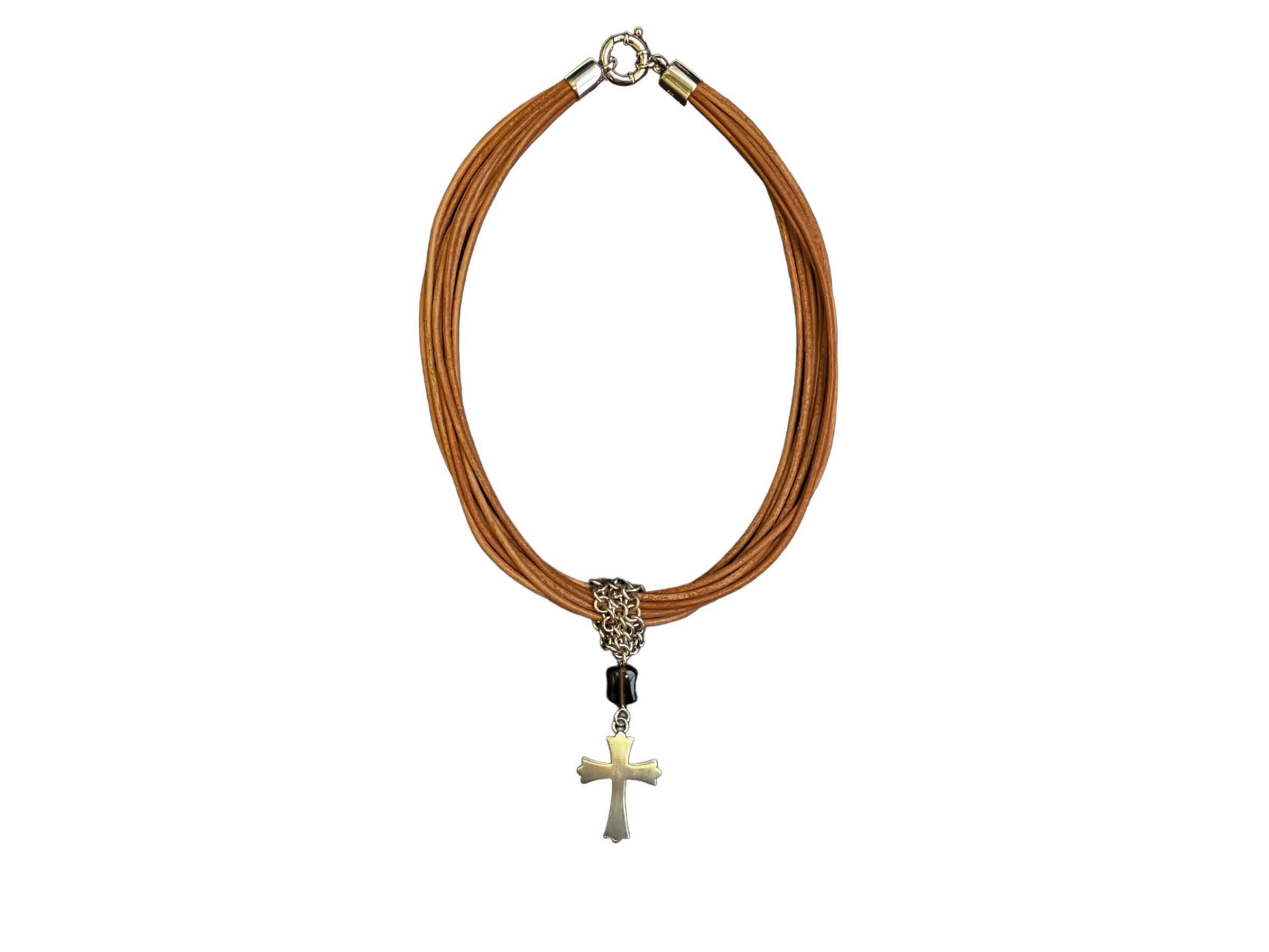 Esprit Collier Halskette Damen Leder Silber Braun 41cm Karabiner ESNL90466A410