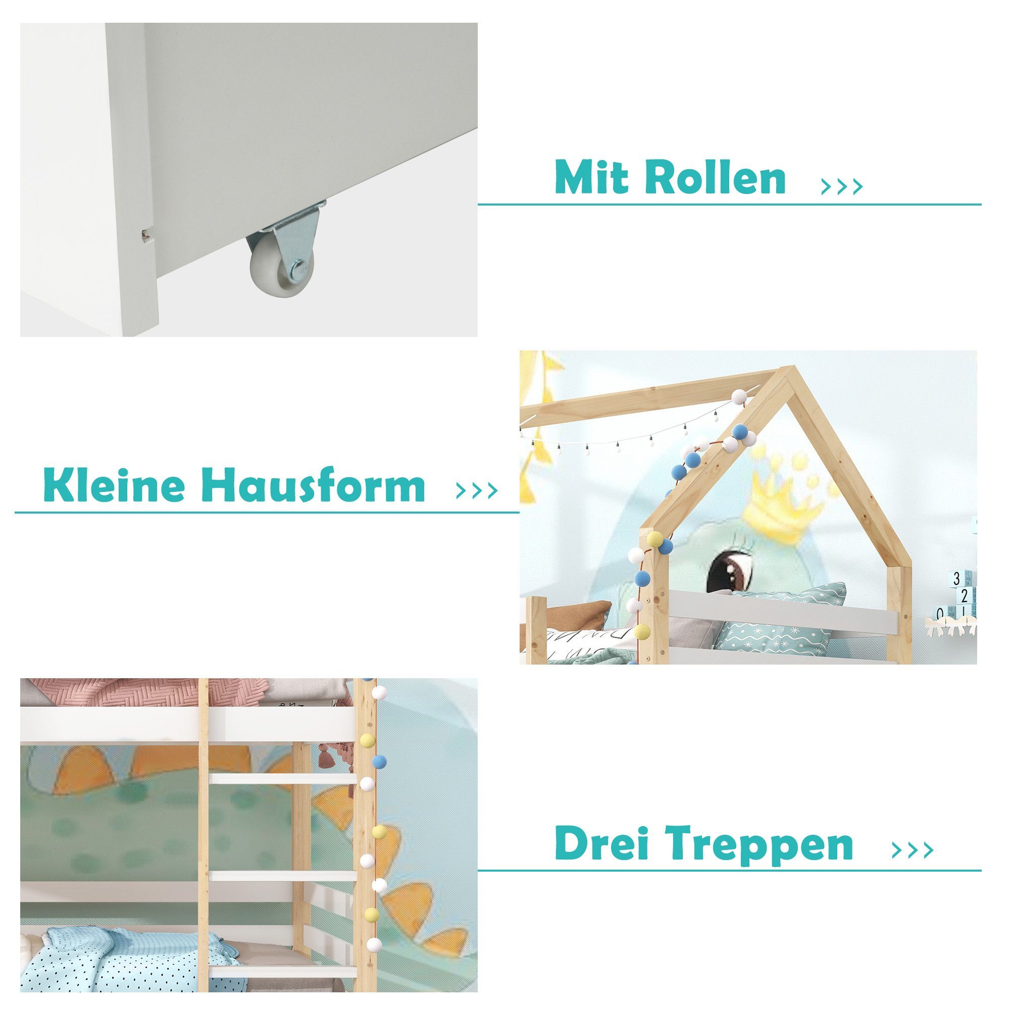 Etagenbett, Kinderbett mit großen Schublade 90*200cm, Kiefernholz