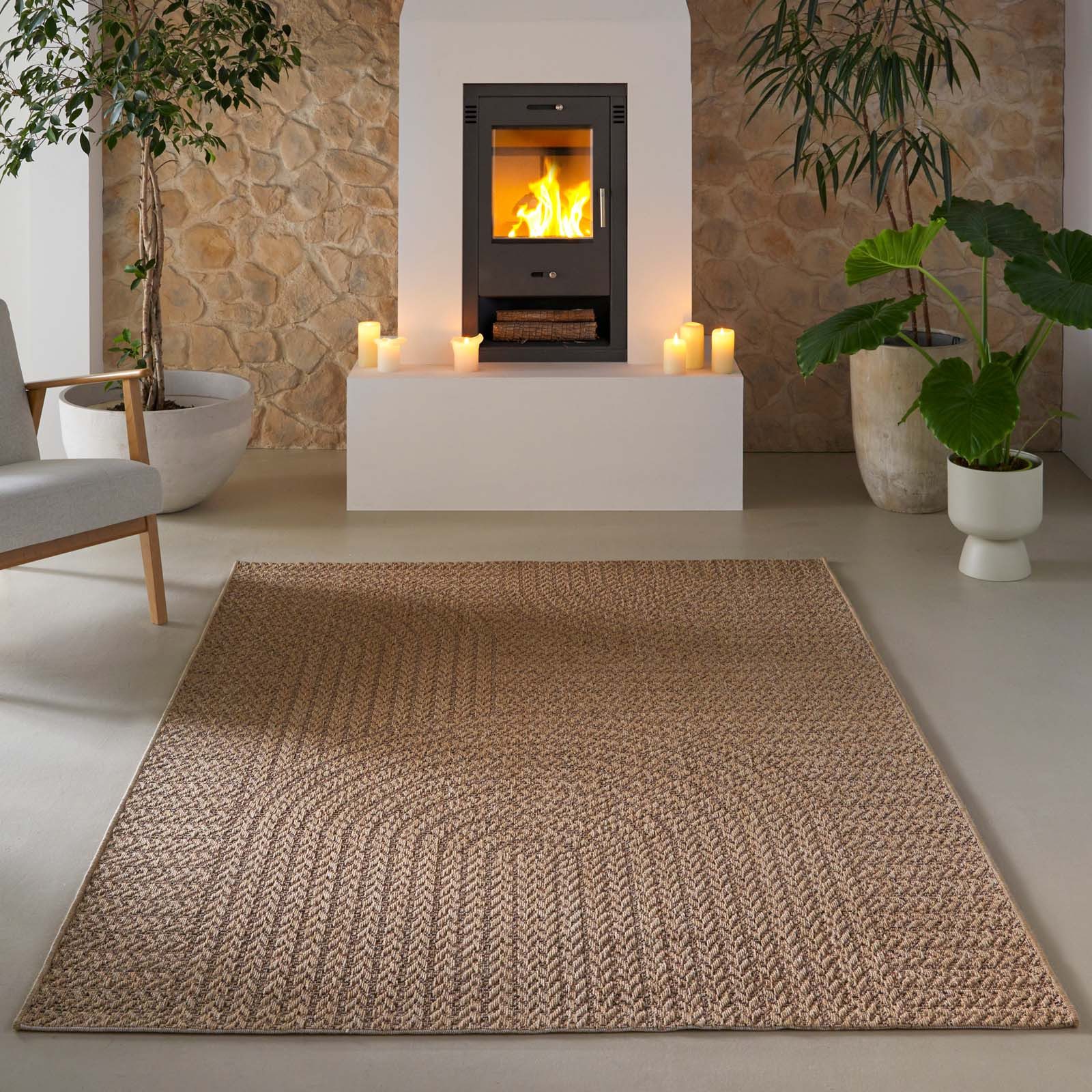 TaraCarpet Outdoorteppich Tara Carpet Sumatra Wave Sisal Jute Look natur, rechteckig, Höhe: 10 mm, Küche Wohnzimmer Terrasse Garten Balkon natur 80x150