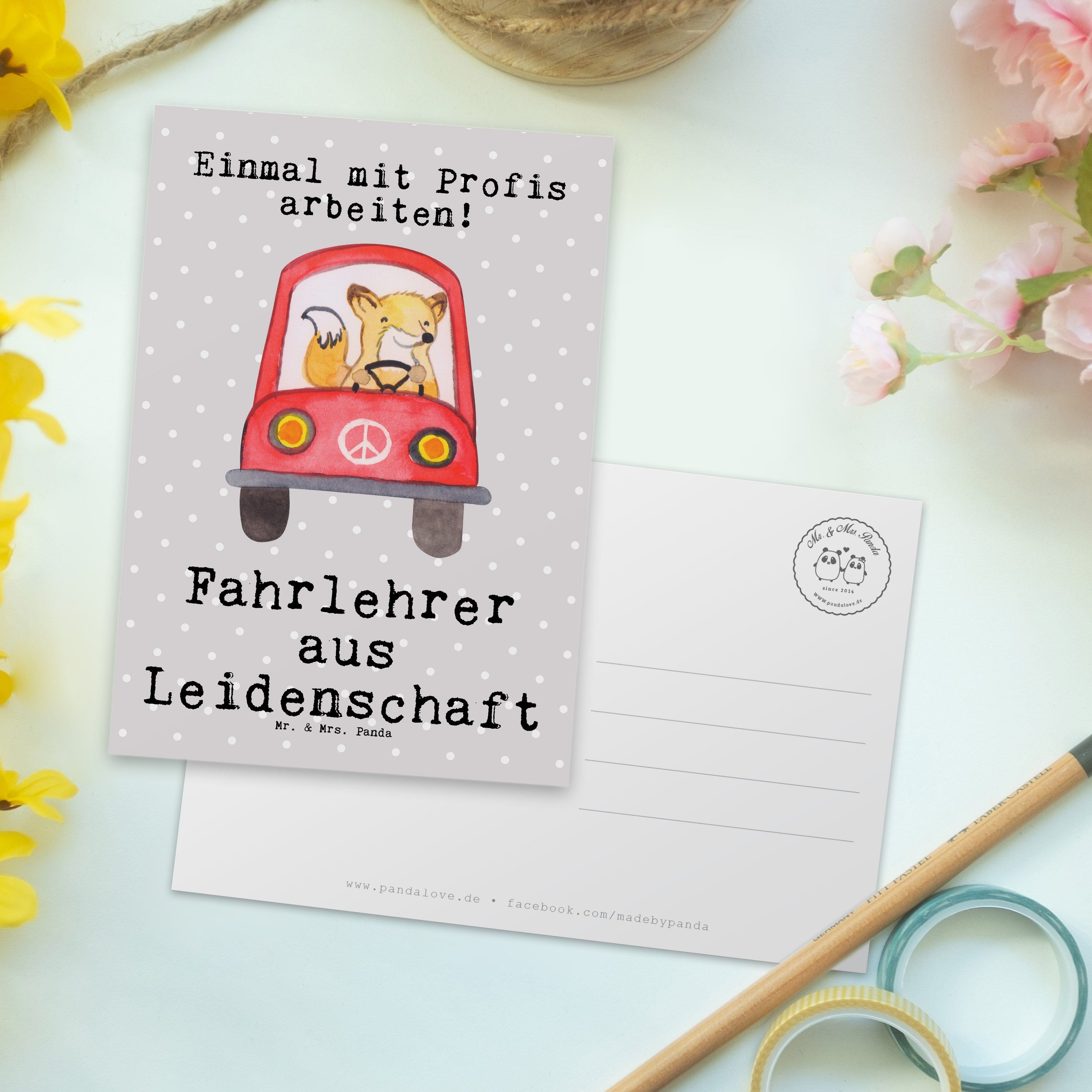 Geschenk, - Grau Mr. Einladung, Fahrlehrer - Leidenschaft Pastell Postkarte Ges Mrs. & aus Panda