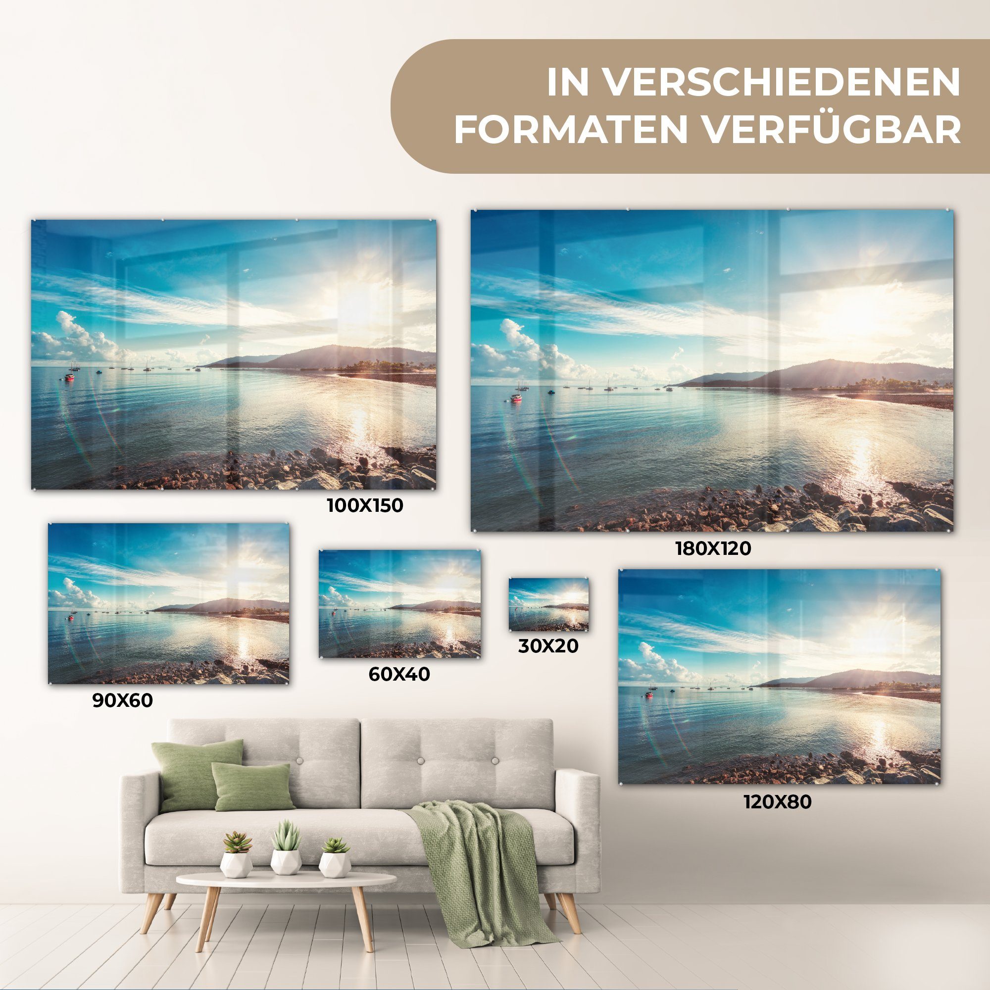 St), Wanddekoration auf Berg, Acrylglasbild Glasbilder - MuchoWow auf Meer Glas Wandbild (1 - - Foto - Boot Glas Bilder -