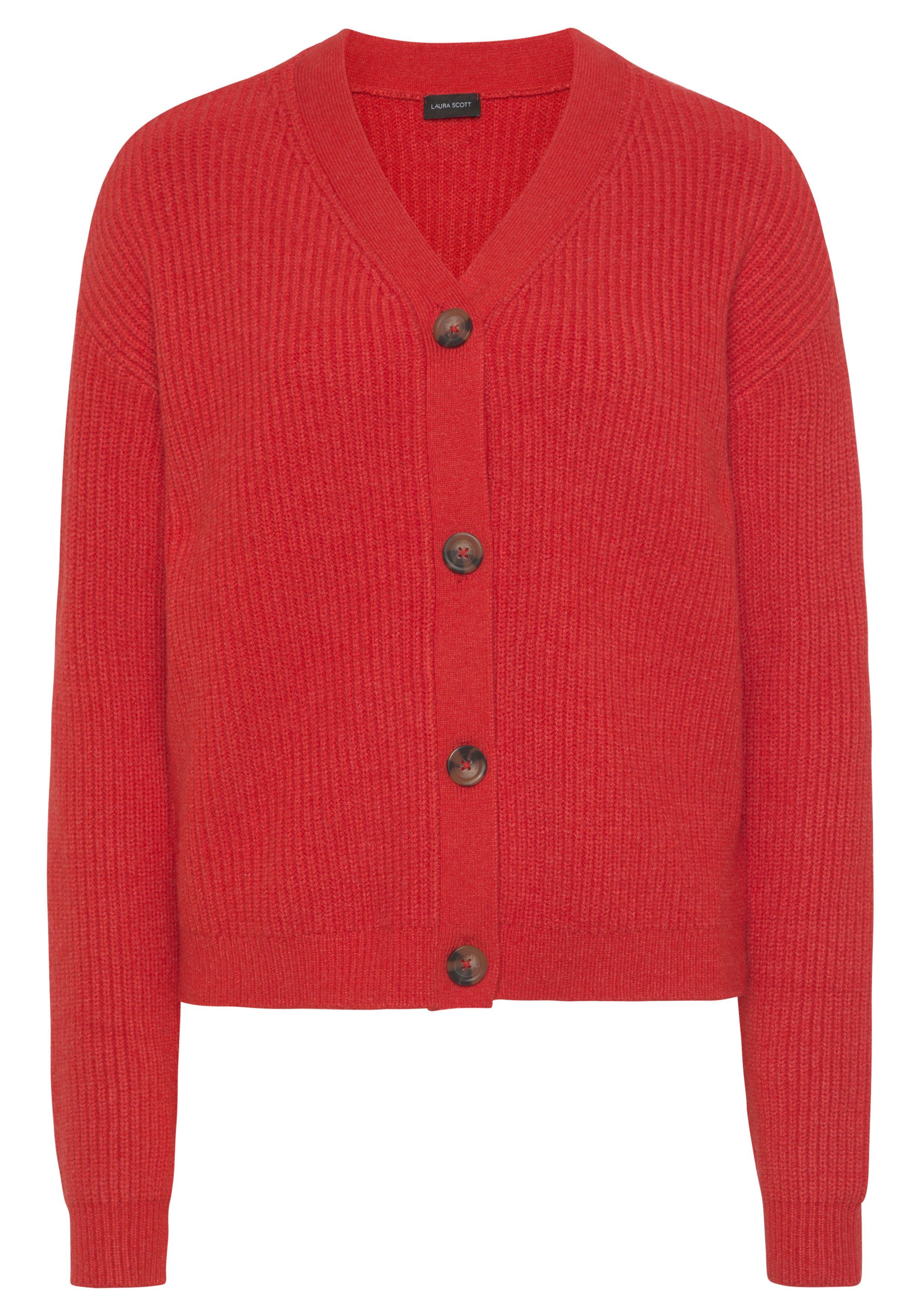 Laura Scott Kurzform rot Material) Cardigan modischer (aus nachhaltigem in