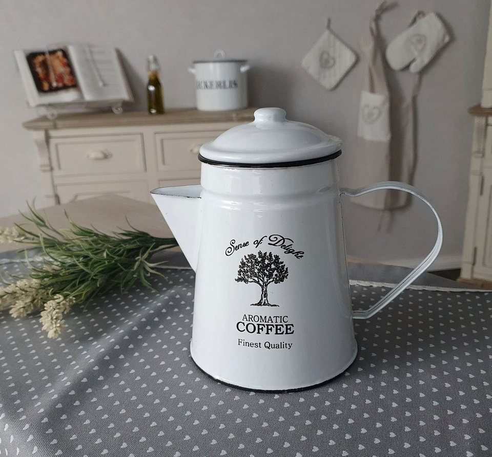 Ambiente Haus Kanne Kaffeekanne aus Emaille in Antikweiß, Dekorative Kanne