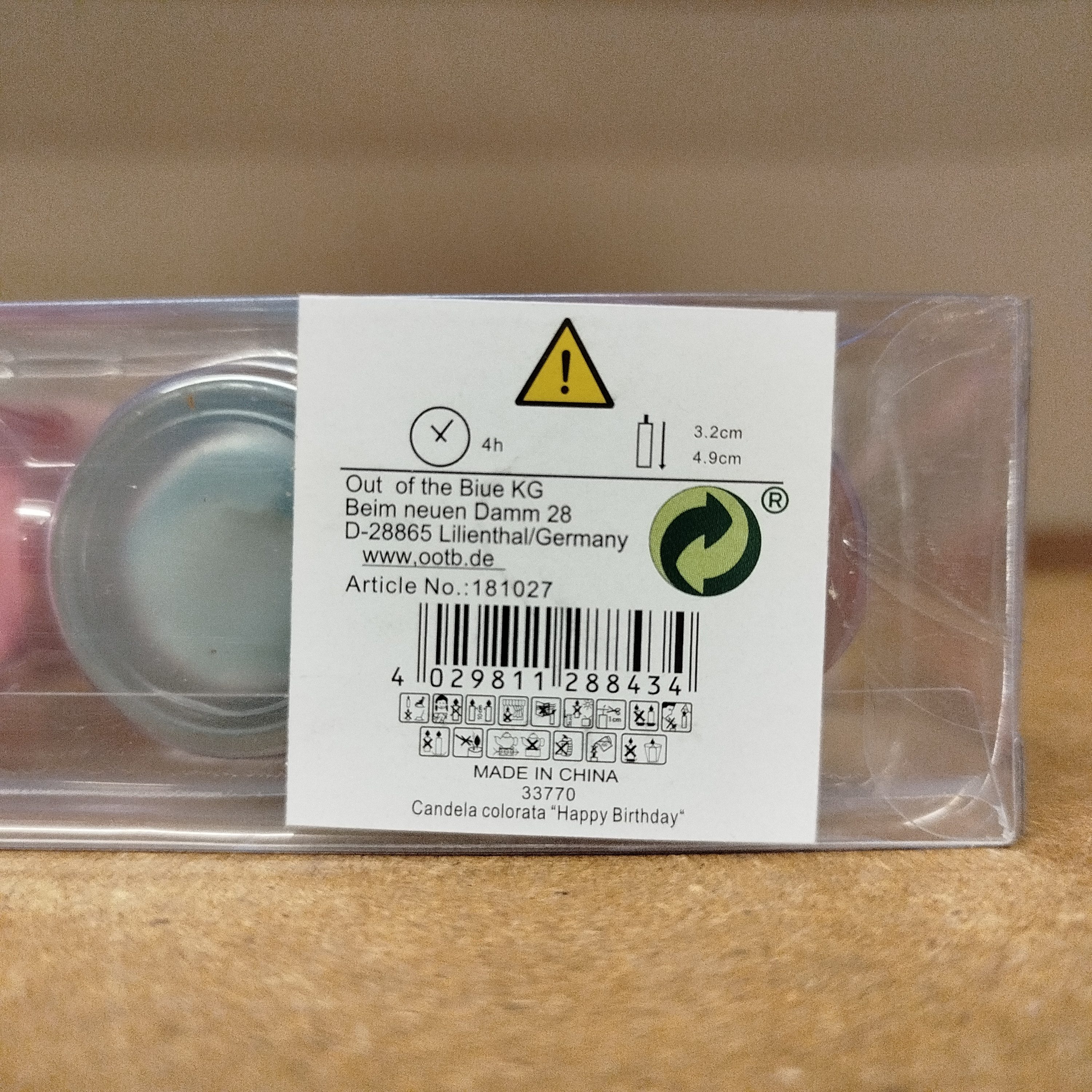 Out of the Blue Stumpenkerze Happy Birthday Kerzen in verschiedenen Farben