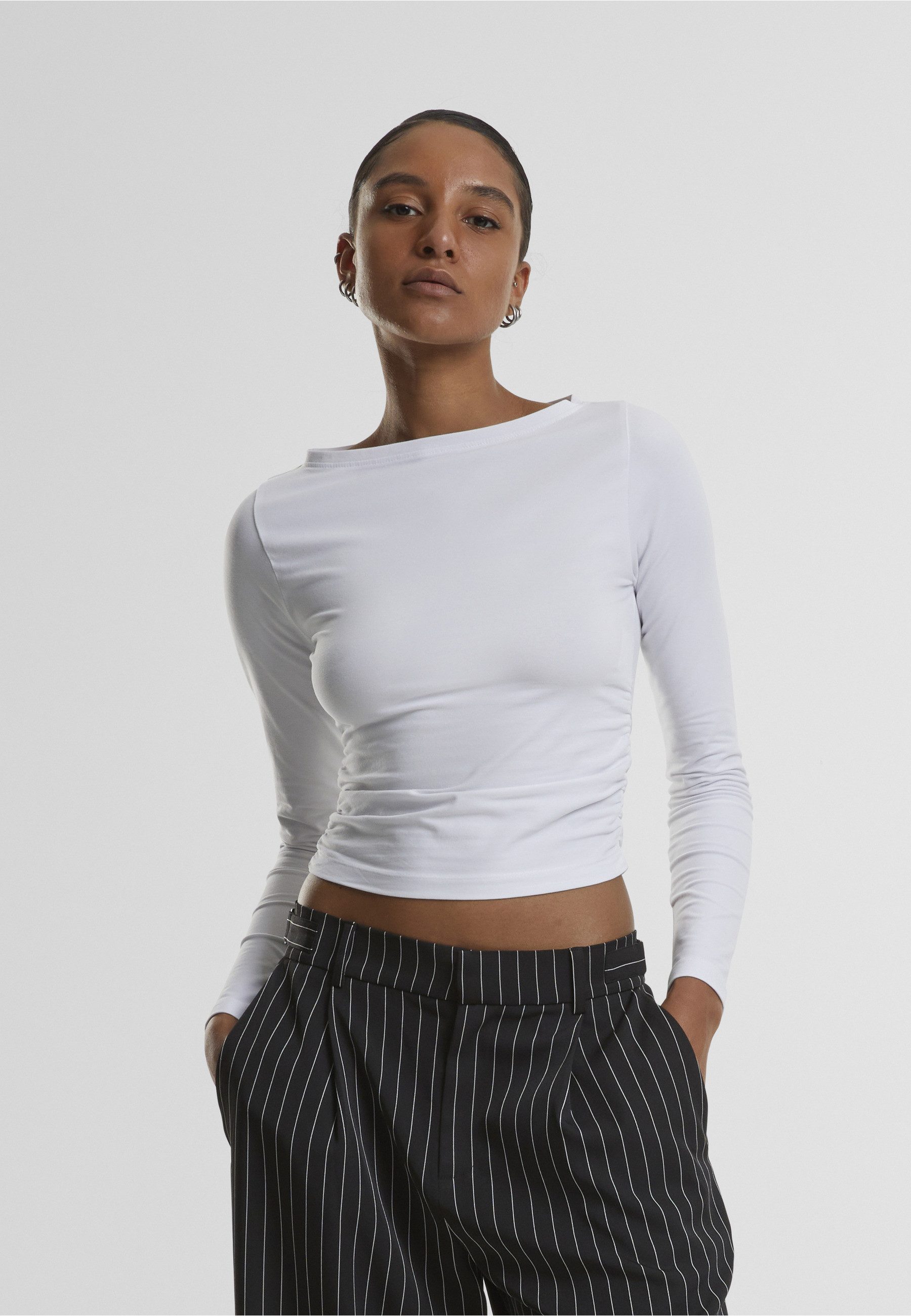 URBAN CLASSICS Longsleeve Urban Classics Ladies Ruffled Super Slim Longsleeve (1-tlg)