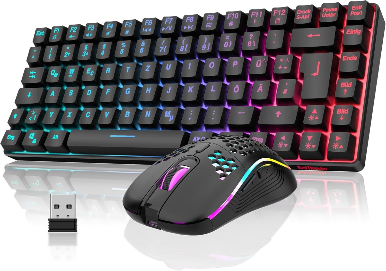 RedThunder Kabelloses Gaming Tastatur Maus Set 75% RGB Mini TKL Tastatur- und Maus-Set, 2.4GHz Gaming Combo mit 7200 DPI Maus und RGB Beleuchtung