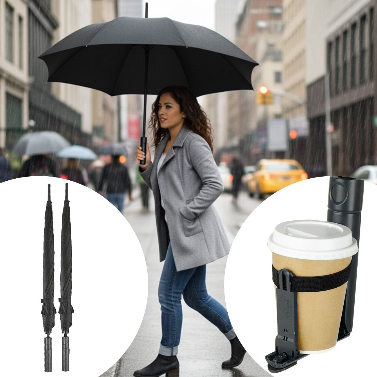 Cupbrella Stockregenschirm Cupbrella Automatik Regenschirm mit Getränkehalter für freie Hände