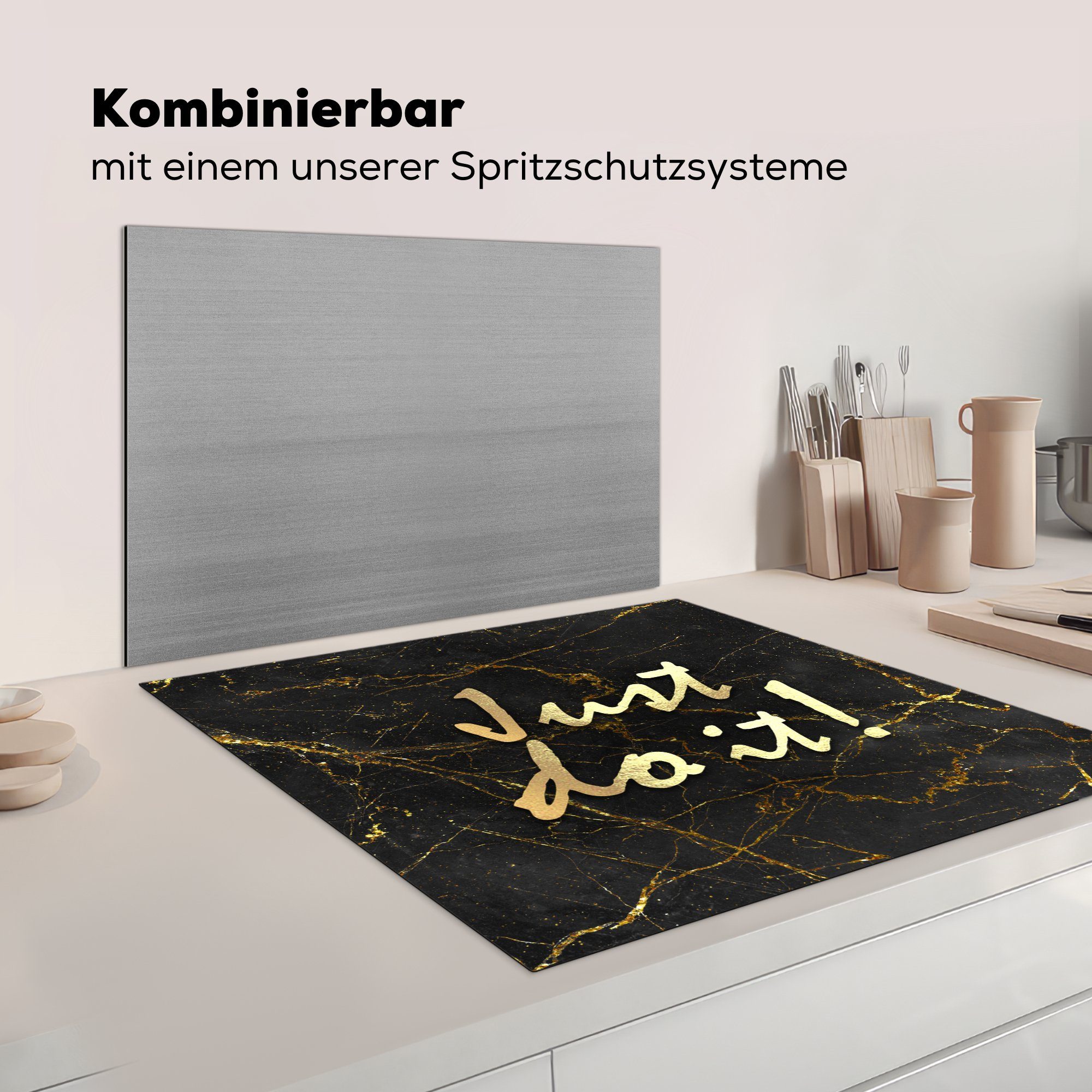 Vinyl, - Zitate - Herdblende-/Abdeckplatte (1 cm, Arbeitsplatte Motivation küche 78x78 für Marmor, MuchoWow tlg), Ceranfeldabdeckung,