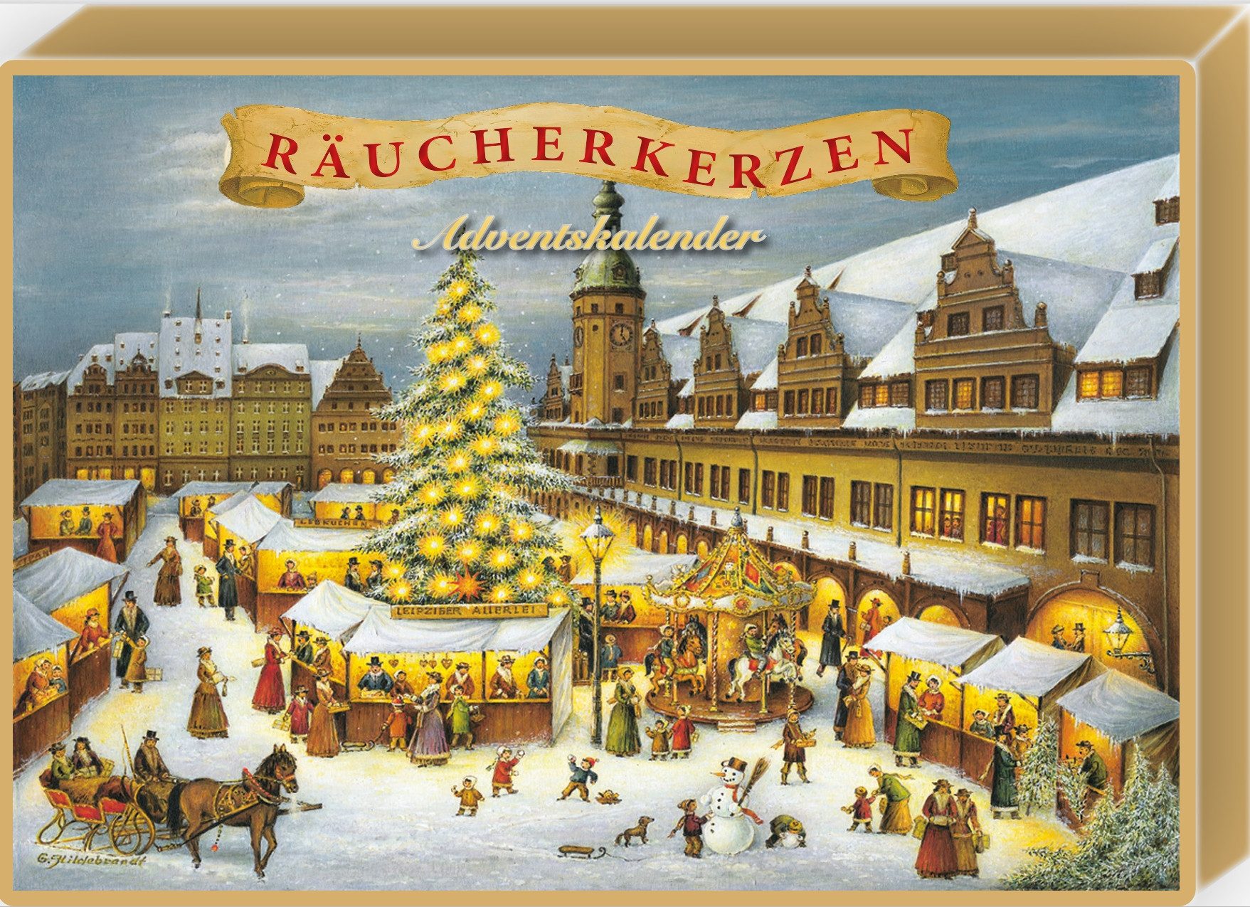 Olewinski & Tochter Adventskalender Räucherkerzen-Adventskalender, Leipziger Weihnachtsmarkt (24-tlg), Original Crottendorfer Räucherkerzen