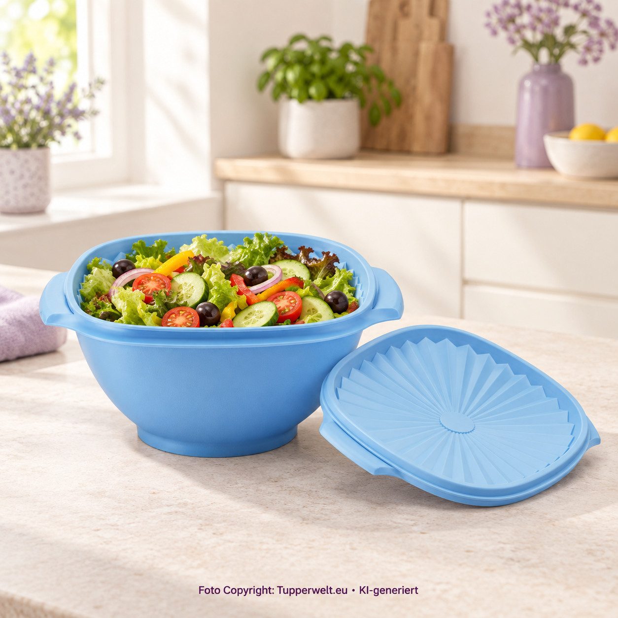TUPPERWARE Vorratsdose Tupperware Servierschüssel Sonnen 1,9 l – Hellblau – mit Deckel