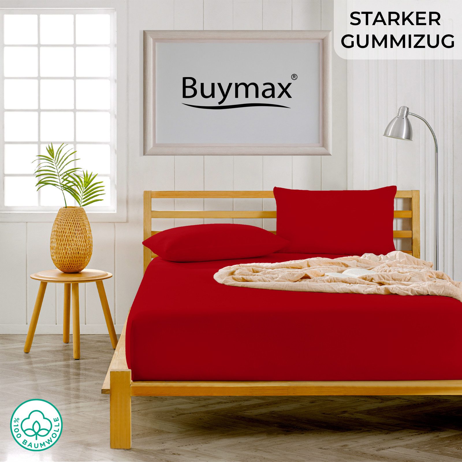 Buymax Spannbettlaken 2-er Set, Doppelpack, Bettlaken, Jersey 100% Baumwolle, Gummizug: rundum, (2 Stück), Pflegeleicht und Atmungsaktiv in Verschiedenen Farben und Größen